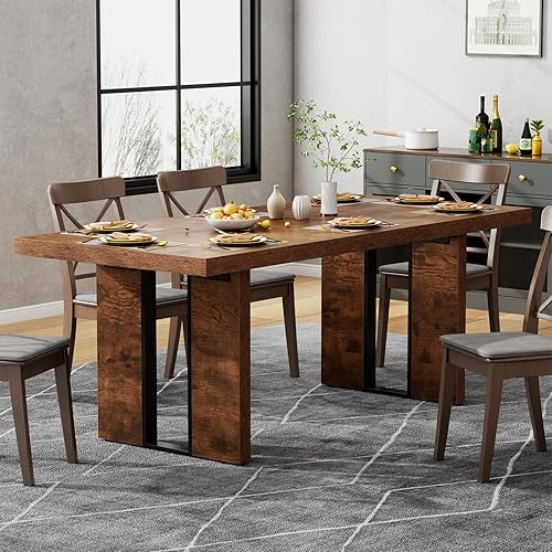 Miniatura 9 de Loomie Mesa de comedor de 70.8 pulgadas, mesa de cocina rústica para 6-8 personas, muebles de comedor grandes, mesa rectangular para sala de estar,