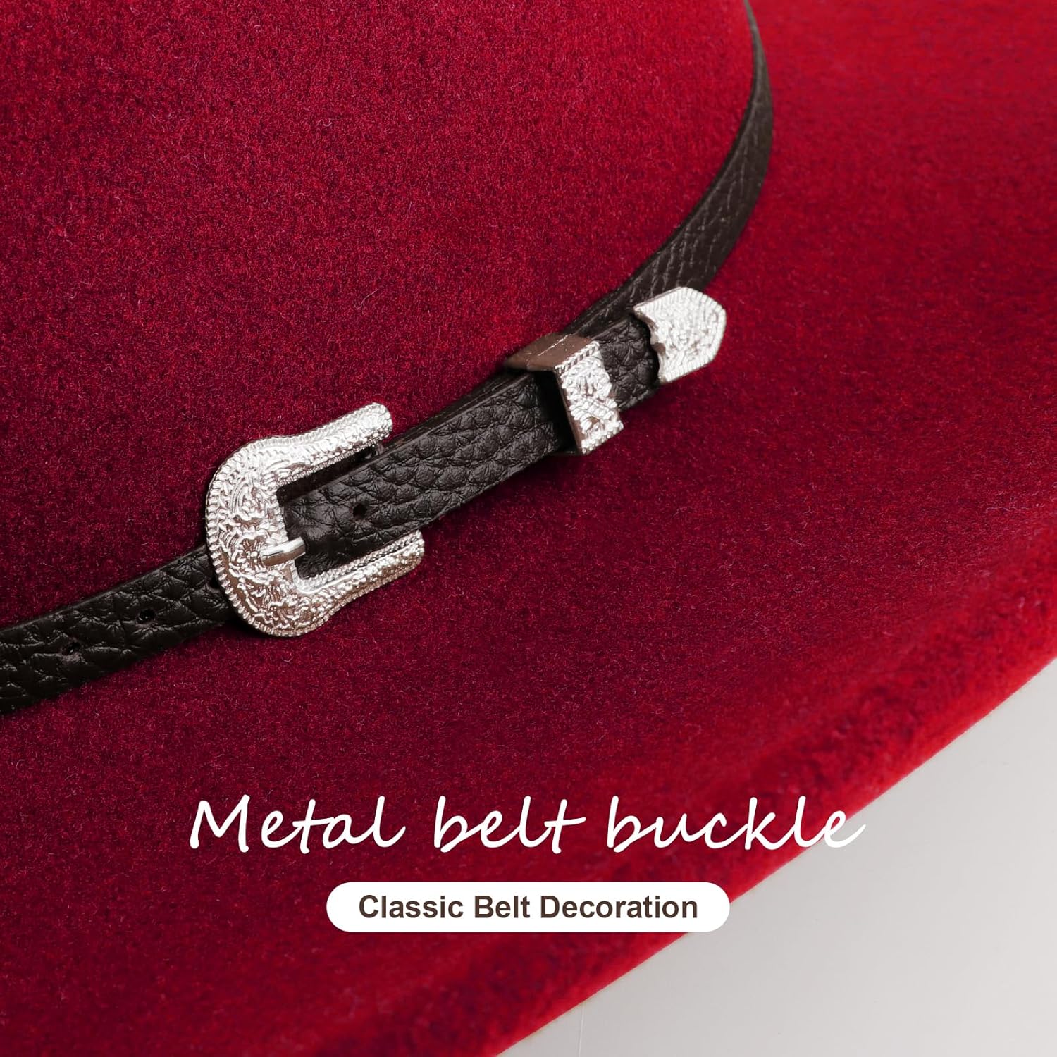 Western Cowboy Hats for Women Classic Felt Wide Brim Fedora Hat with Belt Buckle Retro Panama Hat Unisex Rolled up Cap - Image 3