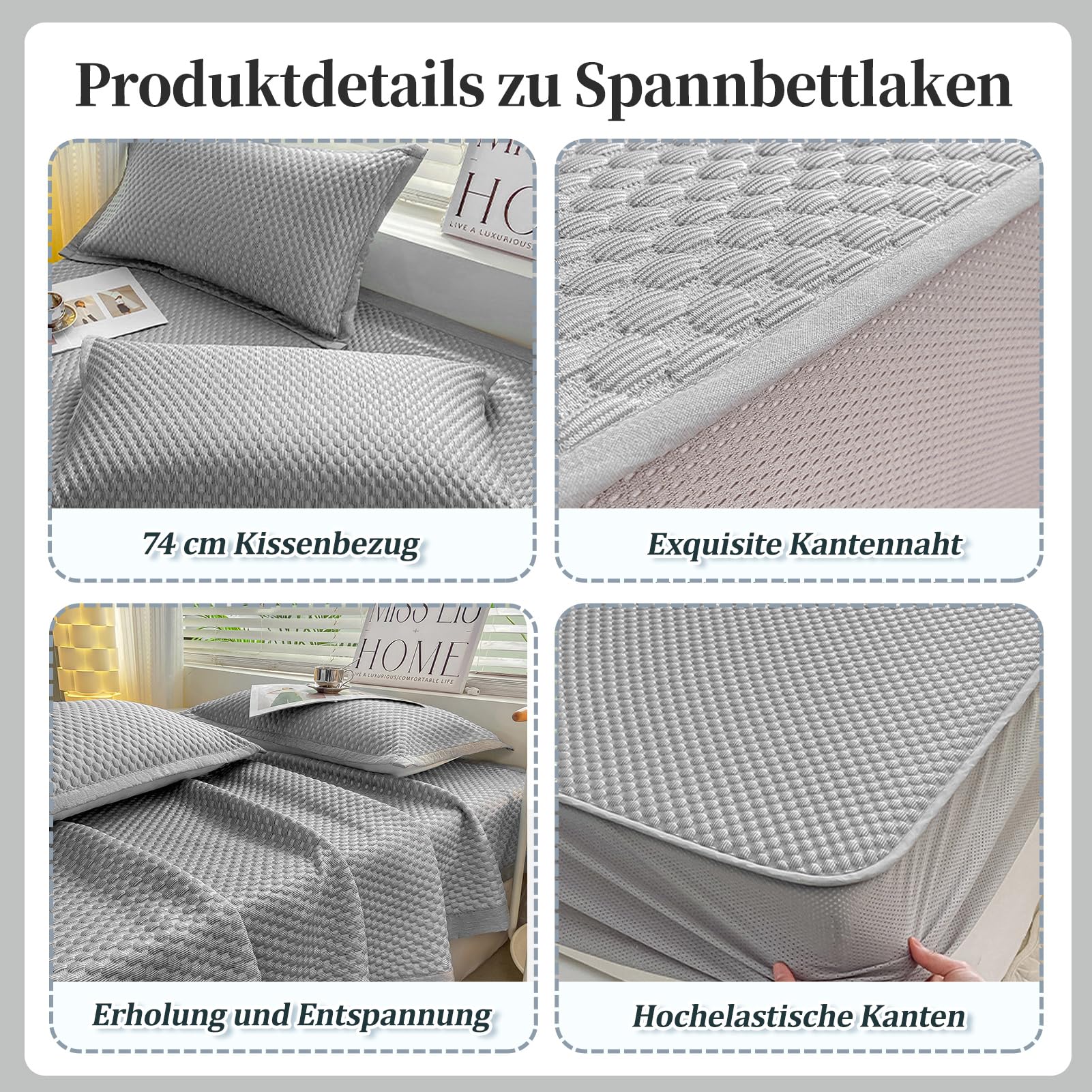 Sommer Spannbettlaken Set Kühlende Bettlaken | Atmungsaktive Spannbetttücher mit Kissenbezüge 3D Bohnenform Cool Ice Silk Schlafzimmer Bed Sheets für Heißschläfer
