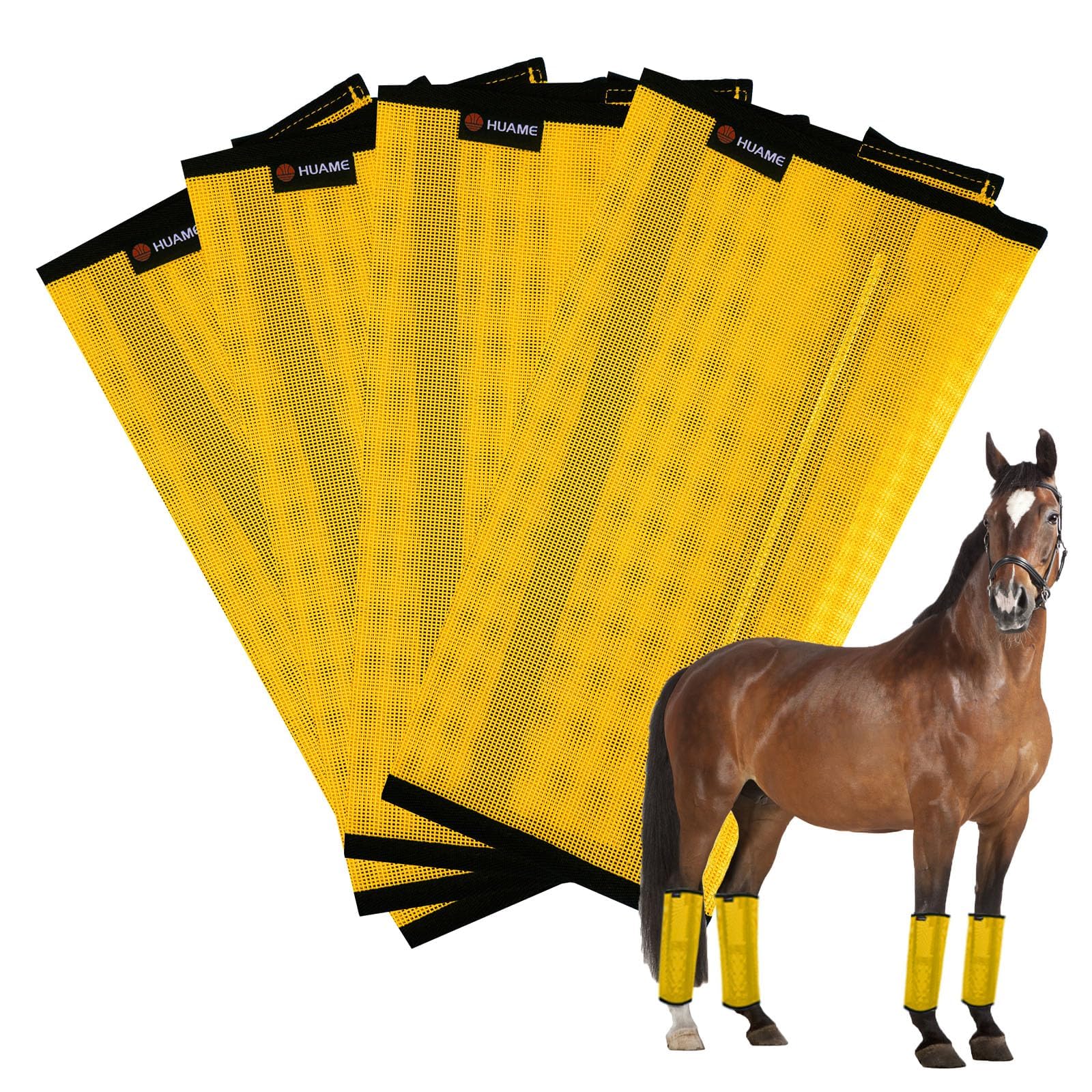 Horse Fly Boots, Breathable Mesh Protection Set of 4, Comfortable Horse Leggings, Breathable Mesh Design, Equine Supplies for Reduce Stomping, Hoof Damage &amp; Leg Fatigue (Yellow, Medium)