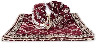 fashion weds Men Cotton Blend Printed Groom's Safa Shawl Stole Set, Wedding Safa/Turban with Stole, Sehra for Men (Maroon)-picture-11