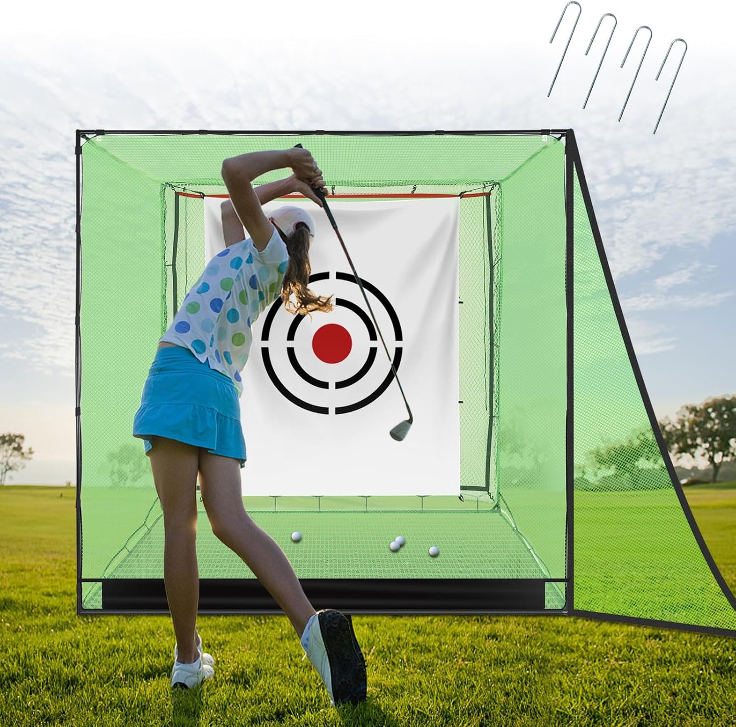 Golf Cage Net, Golf Hitting Driving Cage Netting with Steel Frame, Heavy Duty Golf Training Practice Nets Indoor and Outdoor for Backyard Driving