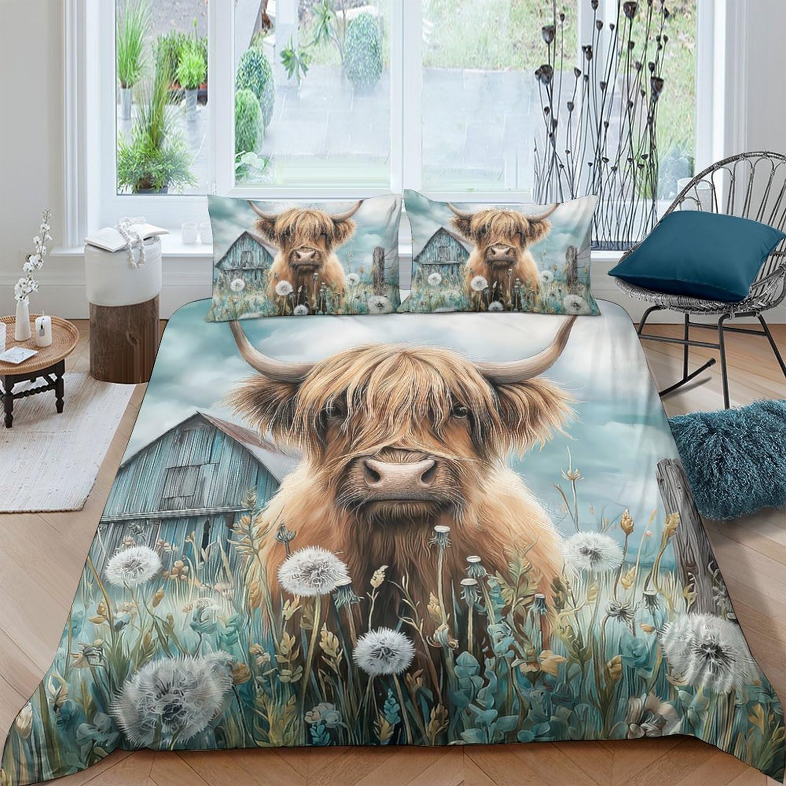 Ctjqhvkz Style-3 3D Printed Highland Cow Meadow Fitted Sheet Microfiber Bed Cover Soft Anti-Slip Bedroom Decor Dustproof For Home Guest Room Single（135X200cm）