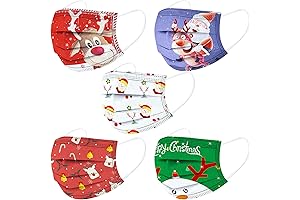 50 Pack Kids Christmas Disposable Face Masks with Nose Wire