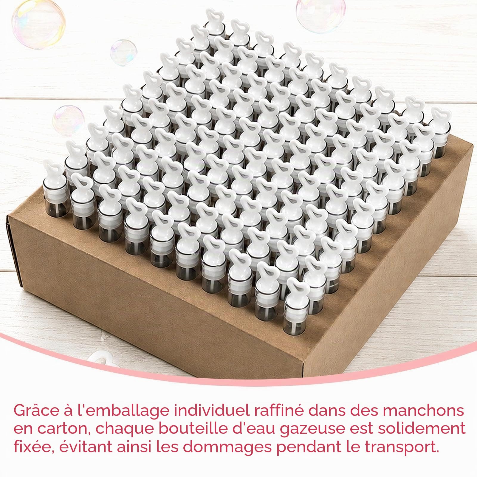 Sweelov 100 Bulles de Savon Mariage – pour Les Mariages et fêtes Fiançailles, Saint Valentin, Fête d’Anniversaire – avec poignée en Forme de cœur – Ne Tache Pas