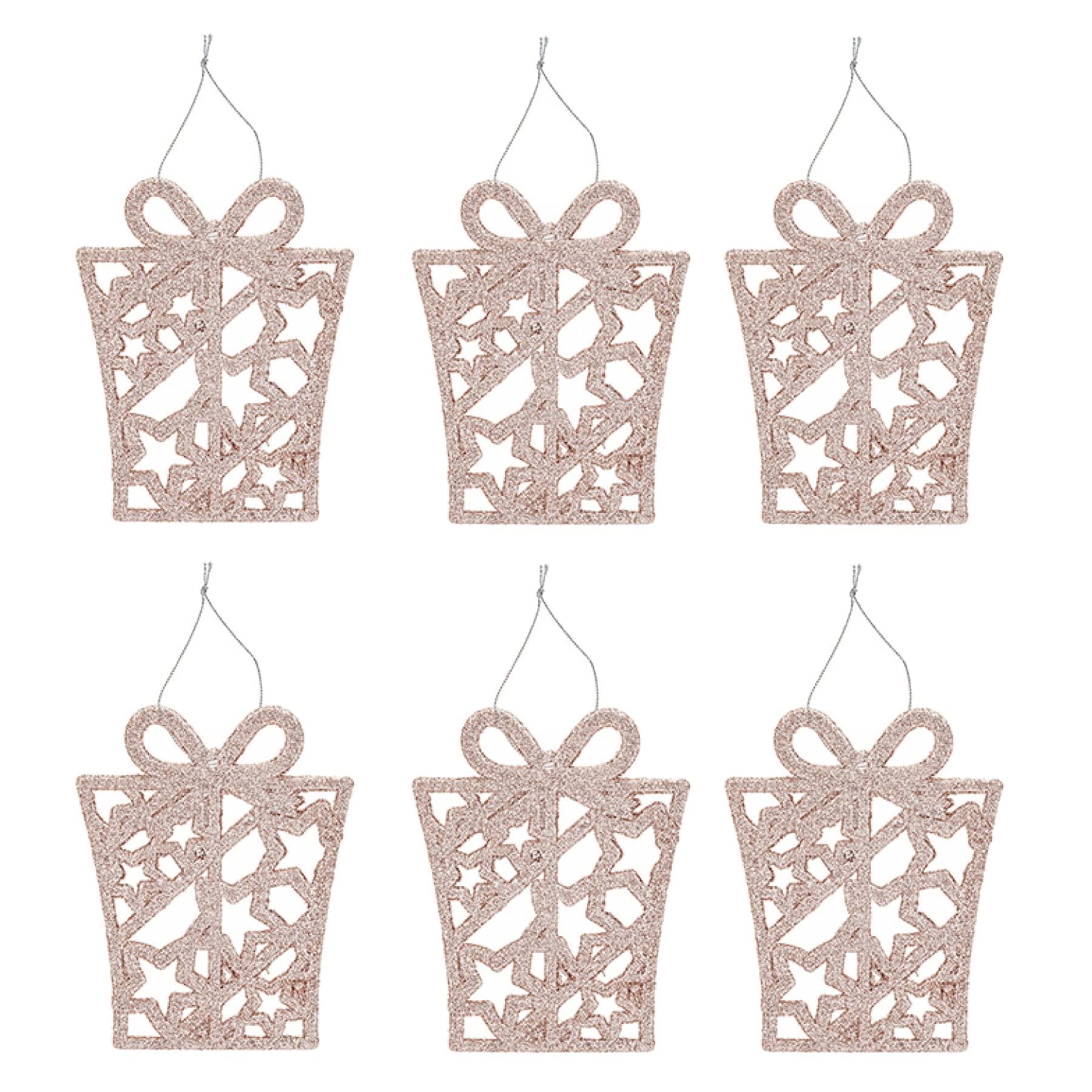 Pms Rose Gold Glitter Christmas Tree Decorations Set Of 6 Presents