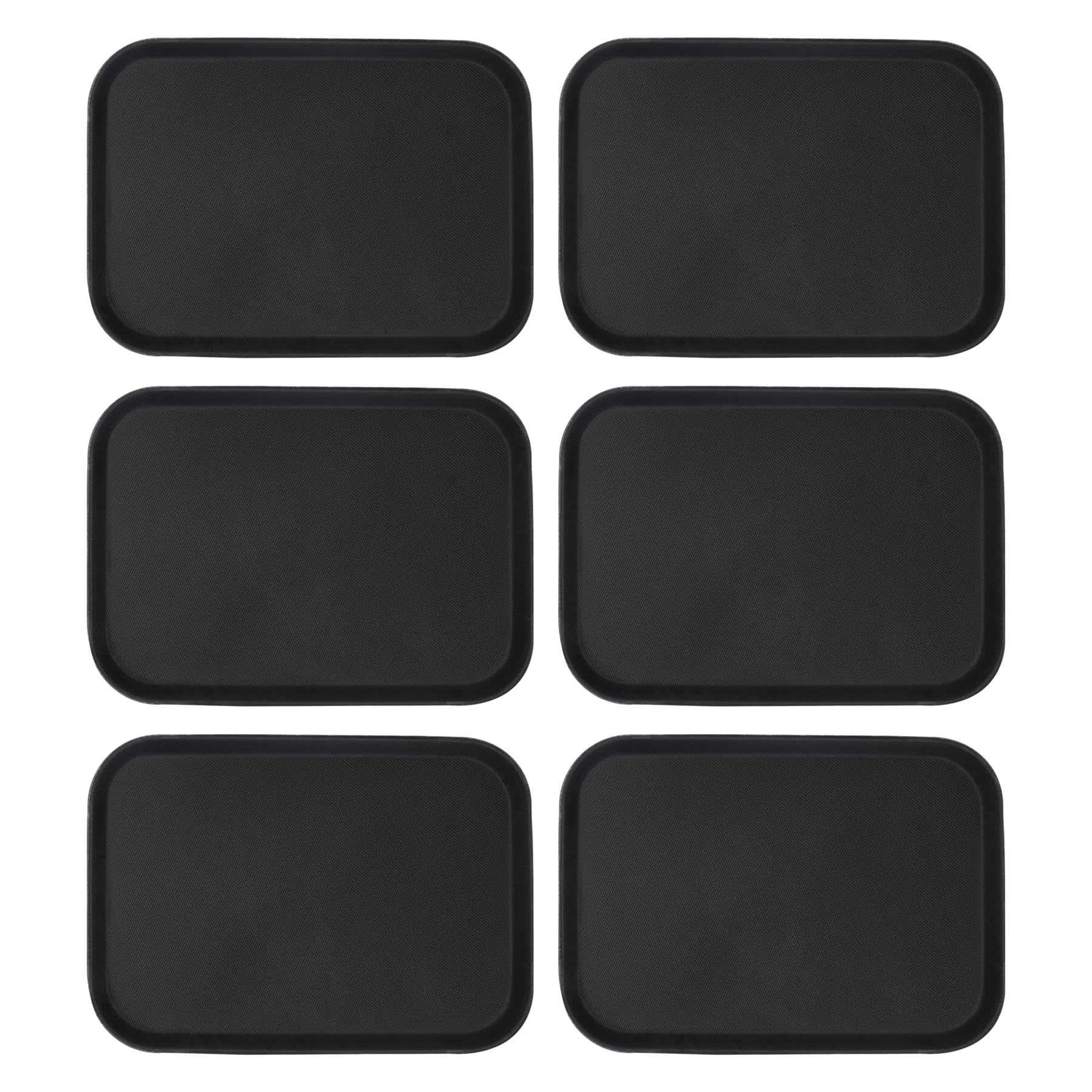 Argon Tableware Black Rectangular Serving Trays Pack of 6-35.5 x 25cm Reusable Non Slip Rubberized Surface Platter for Food and Drinks - Heat Resistant Stackable Trays for Bars, Restaurants and Home
