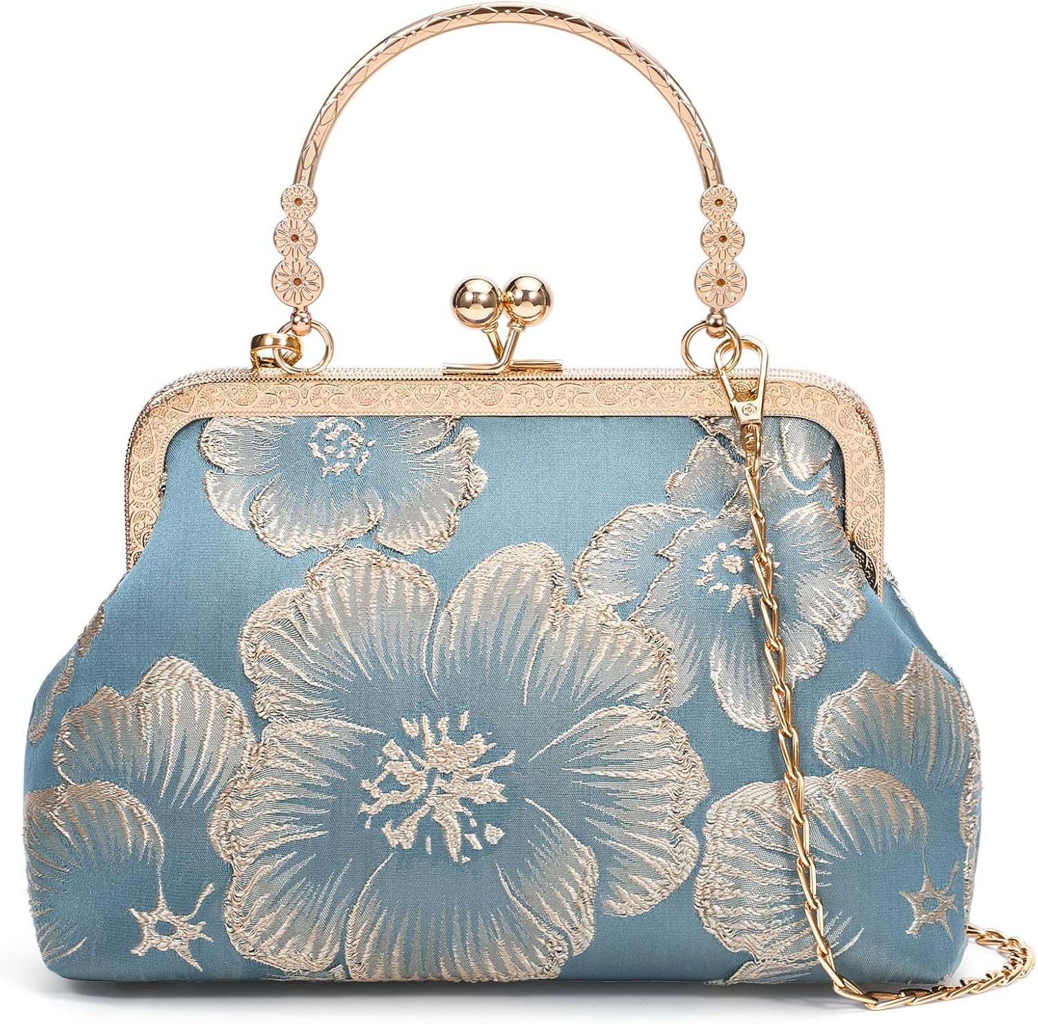 Women Floral Clutch Purses Wedding Embroidered Handbag Evening Shoulder Bag,Black,