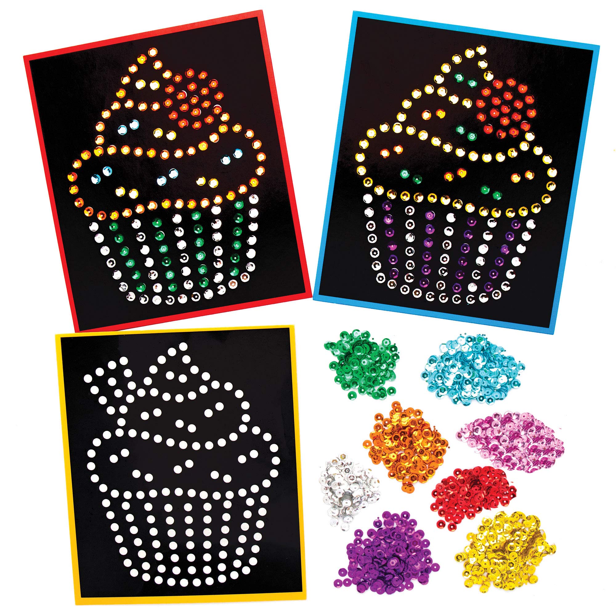 Baker RossAT532 Cupcake Sequin Craft Picture Kits - Pack of 5, For Children to Decorate and personalize Arts Projects, Ideal Groups, Home Crafting, Class Room Activities