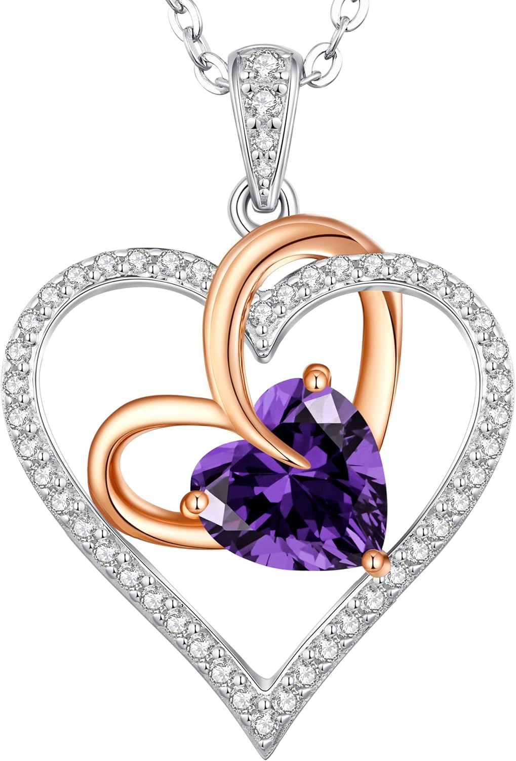 OOBEE Moissanite Love Heart Pendant Necklaces for Women 925 Sterling Silver with Birthstone Zirconia, Ideal Birthday Anniversary Mothers Day Christmas Jewelry Gifts for Wife Mom Girlfriend