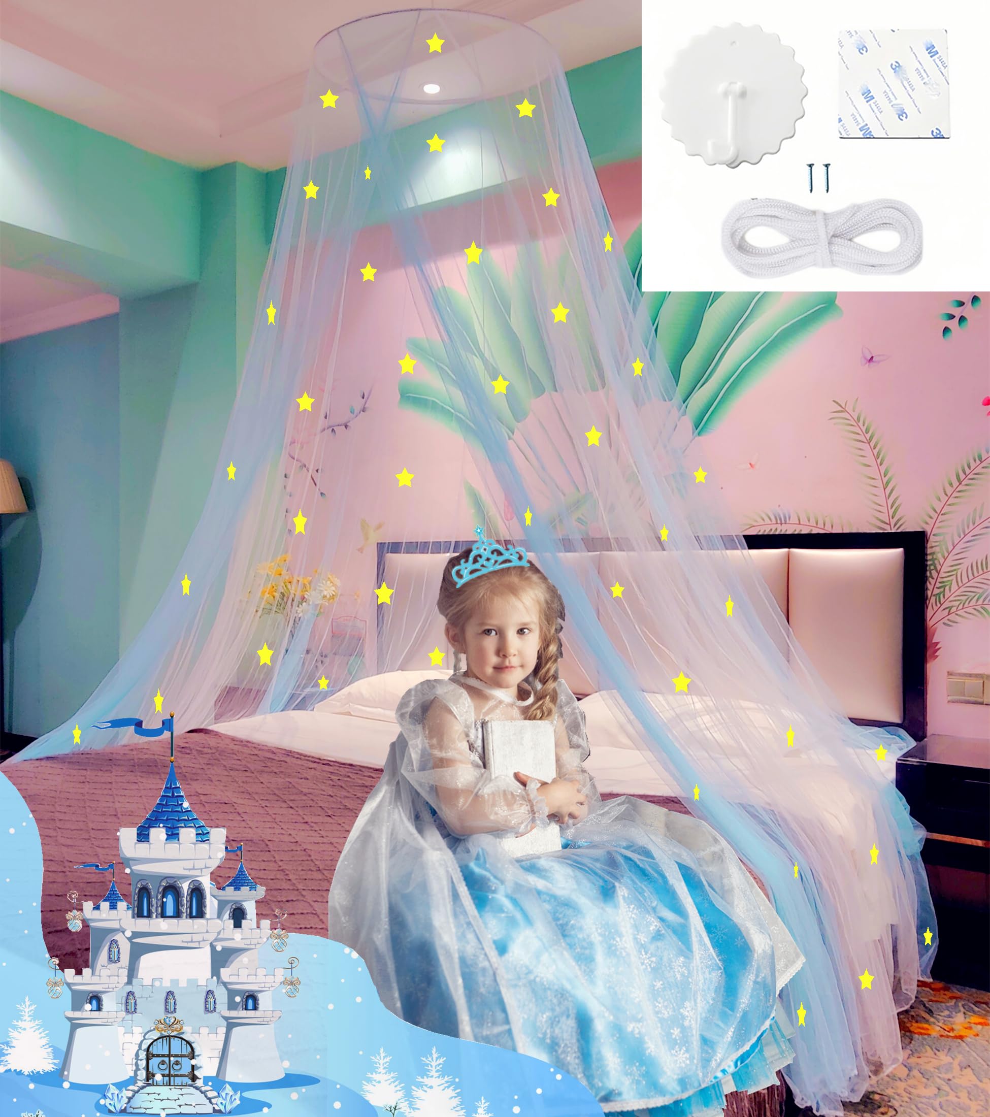 Ciel De Lit Dentelle Avec Lumières Eimilaly - Déco Chambre Fille, Ambiance Princesse