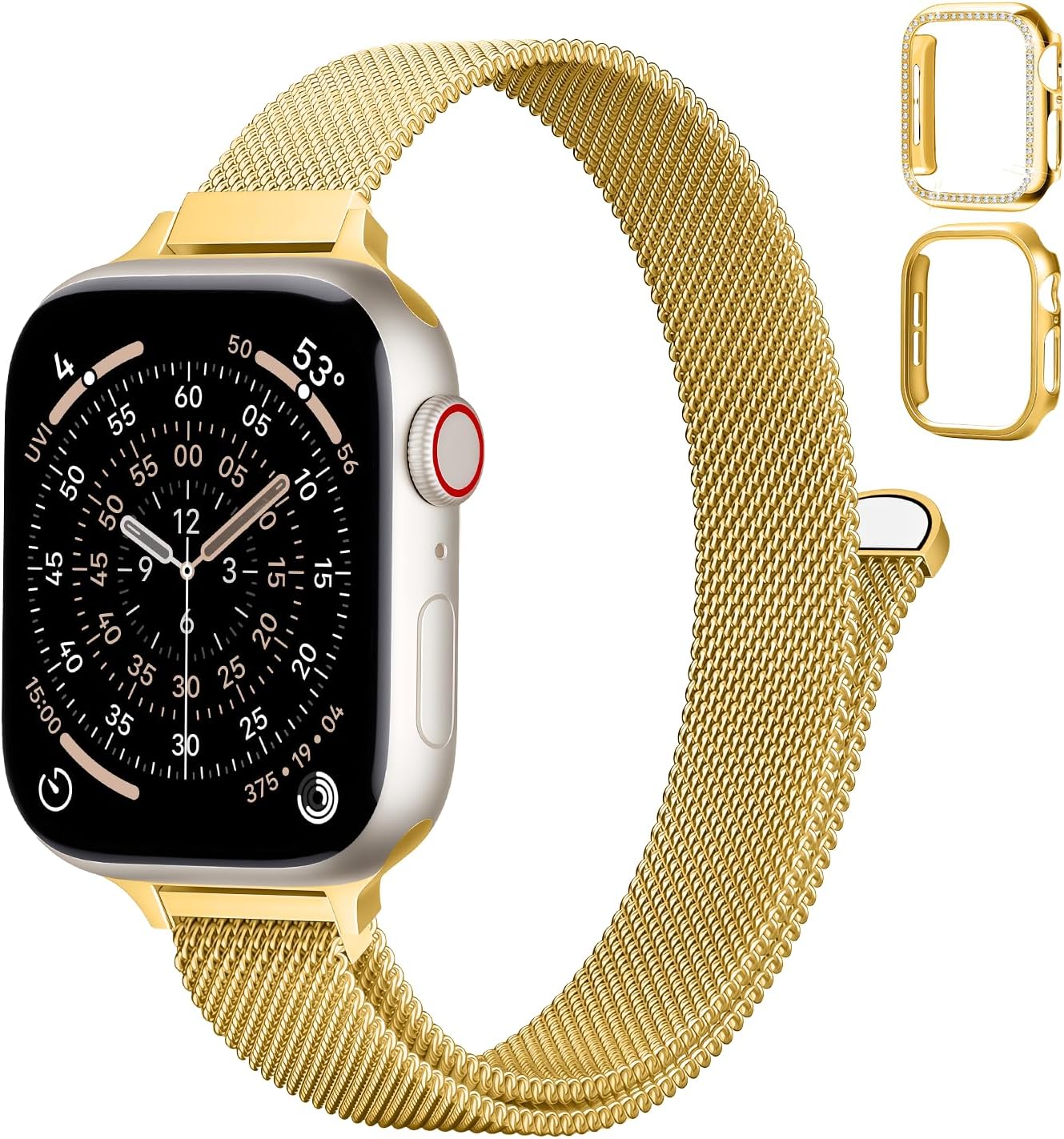 Slim Milanese Loop and Case for Apple Watch Bands for Women 40mm,Thin Magnetic Mesh Stainless Steel Dressy Wristband Strap for iWatch Series 6/5/4/SE3/SE2/SE,06-gold