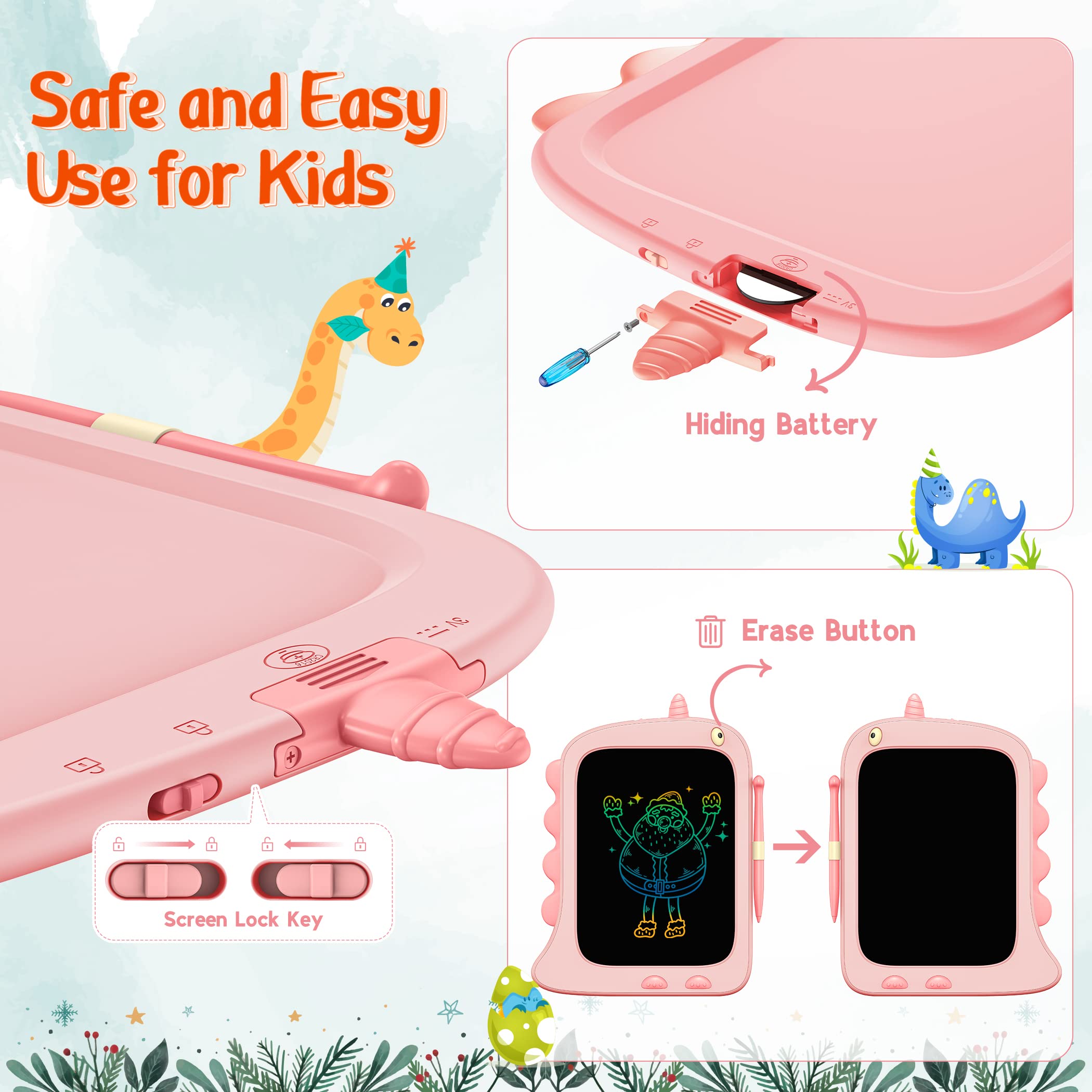 Bravokids Tavoletta Grafica Bambini 8,5 Pollici, Lavagna Magnetica, Cancellabile LCD Colorata, Regalo 3 4 5 6 7 8 Anni, Giochi Bimba per Ragazze Rosa