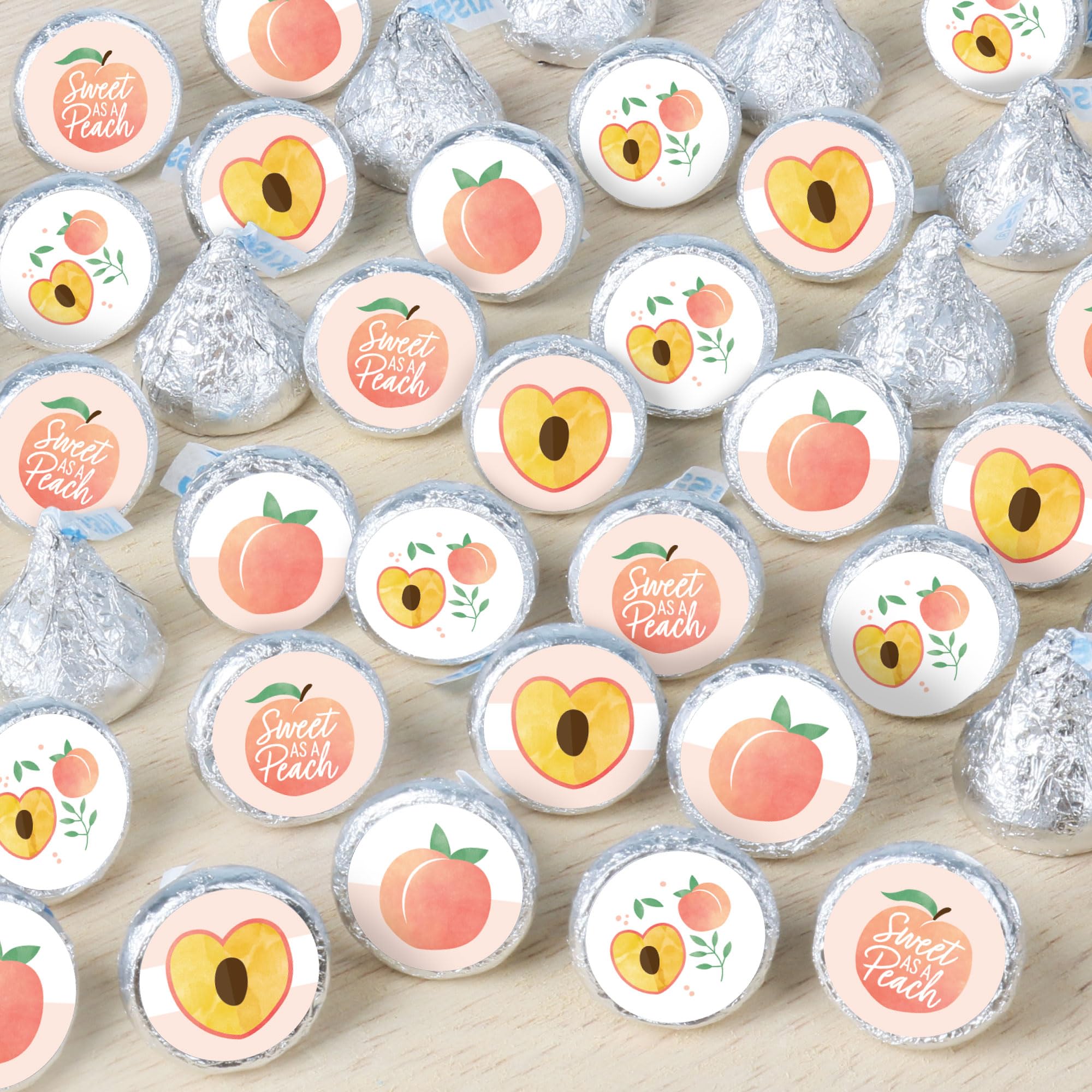 Petits autocollants ronds Sweet as a Peach Big Dot of Happiness pour fête lot de 324