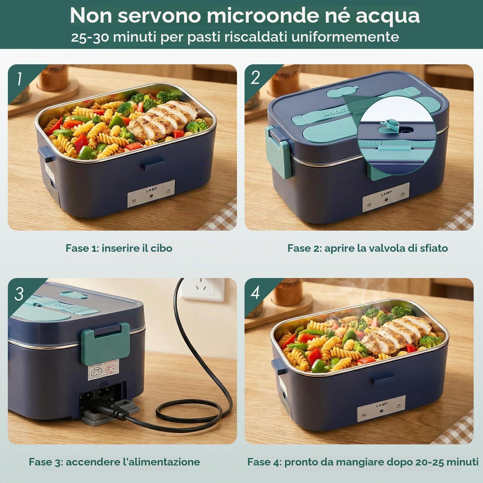 3-in-1 Fast Heating Lunch Boxes, 1,8 L Grande capacità Riscaldato Lunch Box 100W Elettrico 12V/24V/220V Lunch Box, Acciaio inossidabile Riscaldato Lunch Boxes per Auto Camion Ufficio