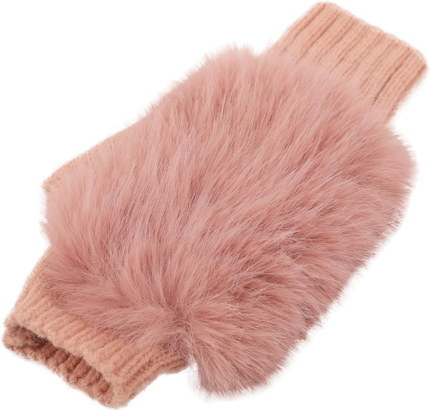 Flammi Women Wool Knit Fingerless Gloves Furry Mittens Wrist Warmers - Image 5