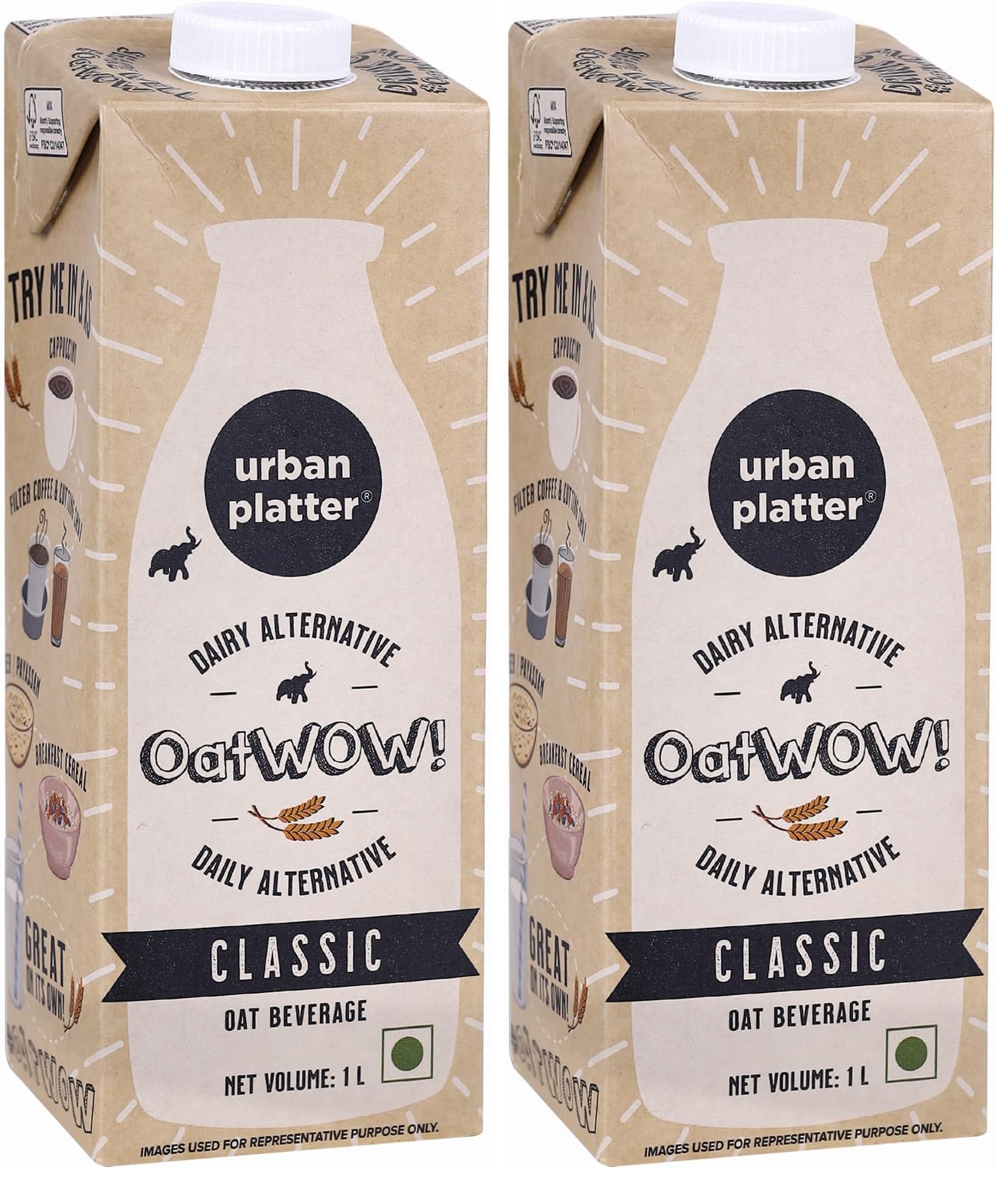 Urban Platter OatWOW Classic Oat Beverage, 1L [Plant-Based/Milk Alternative] (Pack of 2)-image-35
