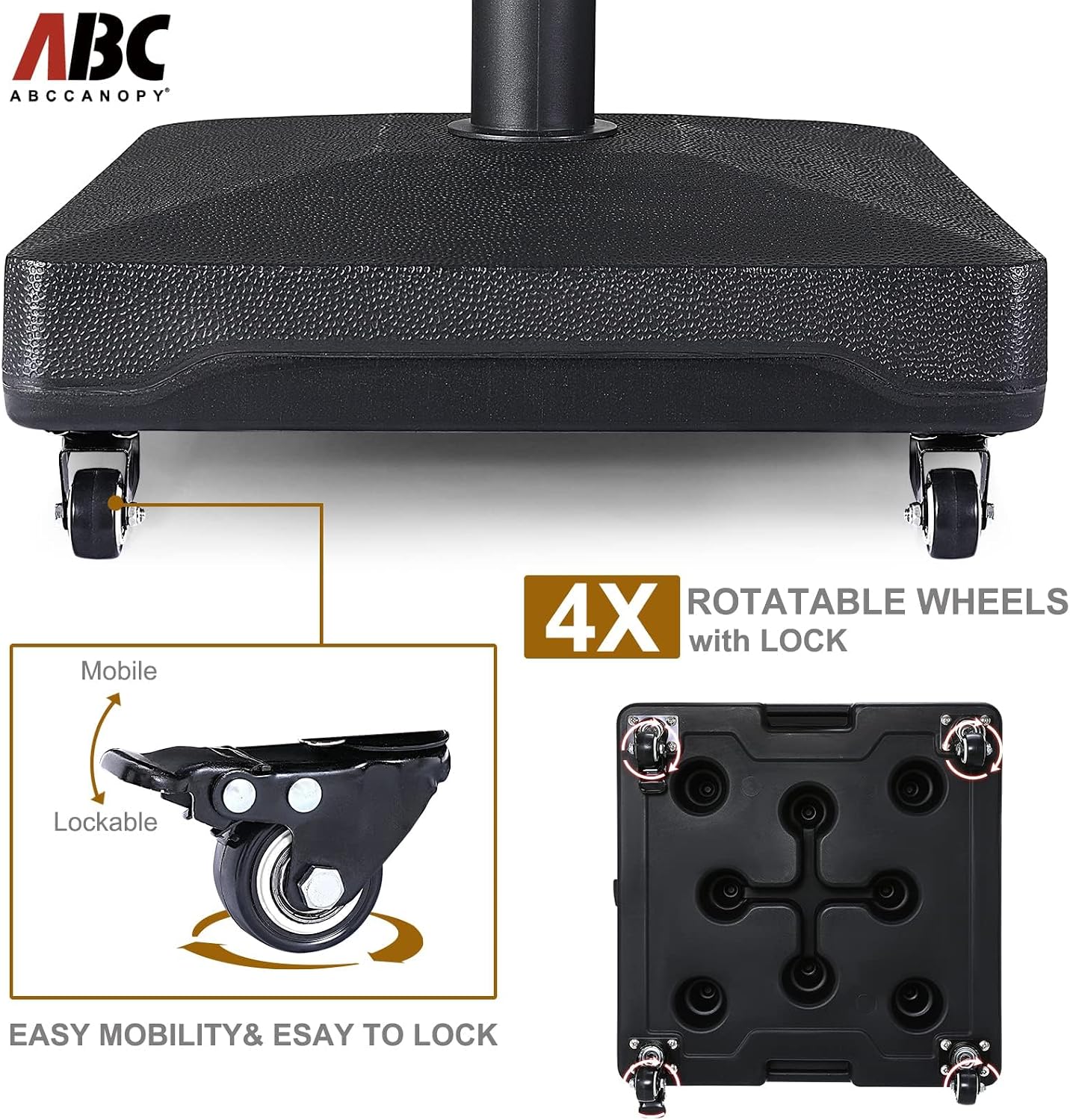 ABCCANOPY Durable 37.5lbs Capacity Fillable Patio Umbrella Base with Wheels (Black)
