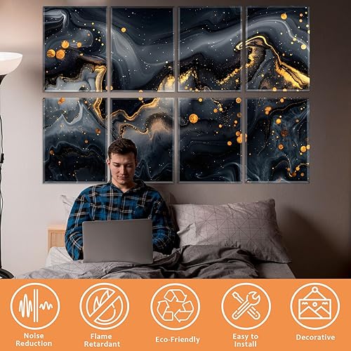 Miniatura 2 de KIOSSUT Paquete de 8 paneles acústicos artísticos, paneles de pared insonorizados, paneles decorativos de amortiguación de sonido, paneles