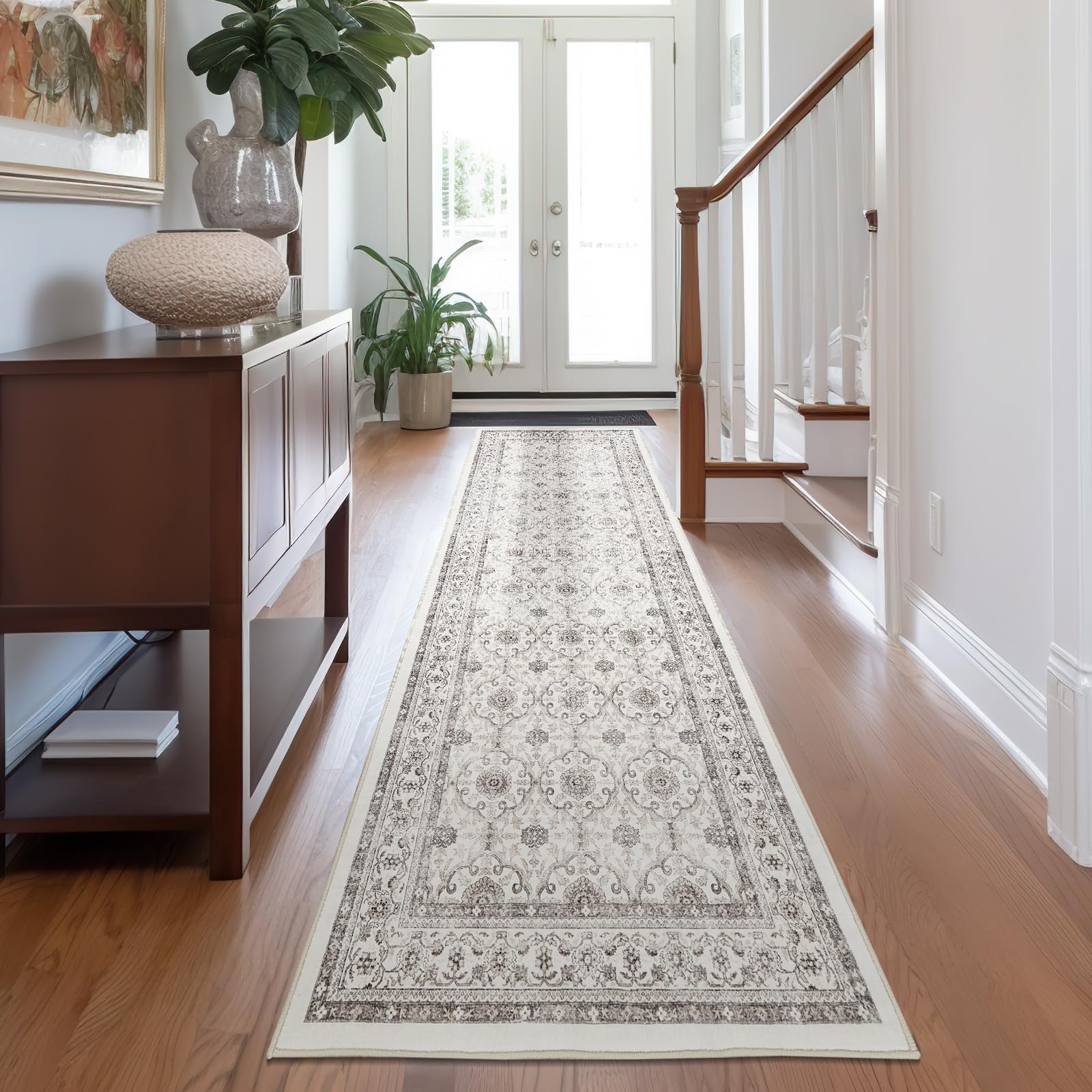jinchan Runner Rug 3x10 Kitchen Rug Vintage Hallway Rug Washable Runner Rug Non Slip Floral Print Soft Rug Boho Rug Bathroom Laundry Room Bedroom Farmhouse Taupe