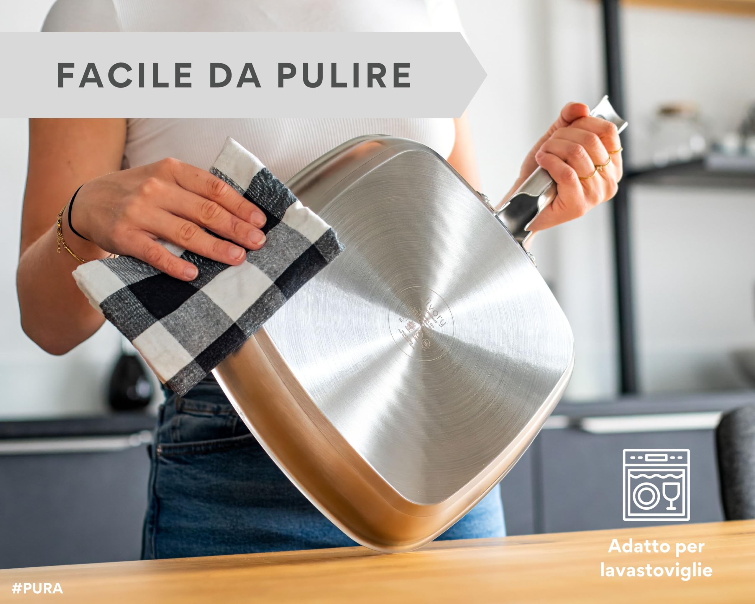 DIVORY Bistecchiera 28 x 28 cm, Padella per Bistecca in Acciaio Inox Senza Rivestimento - Induzione, Adatta al Forno e a Tutti i Piani Cottura, Senza PTFE e PFOA (PURA, 28 cm)