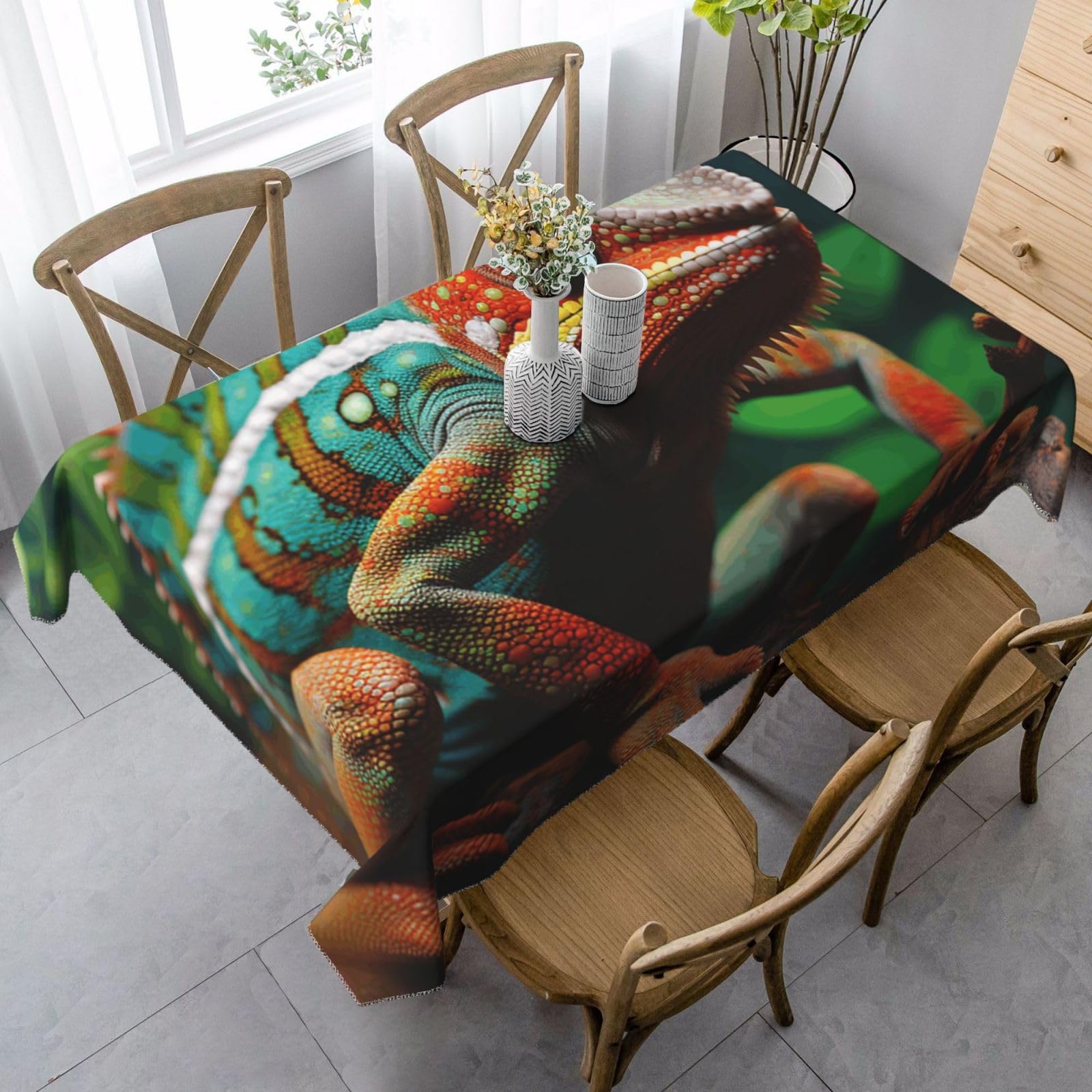 Cute Chameleon Rectangle Tablecloth 35x55 Inch, Washable Reusable Farmhouse Table Cloths Wrinkle Free And Spillproof Kitchen Dinning Table Cover For Party Wedding Picnic Home Decor Tablecloths