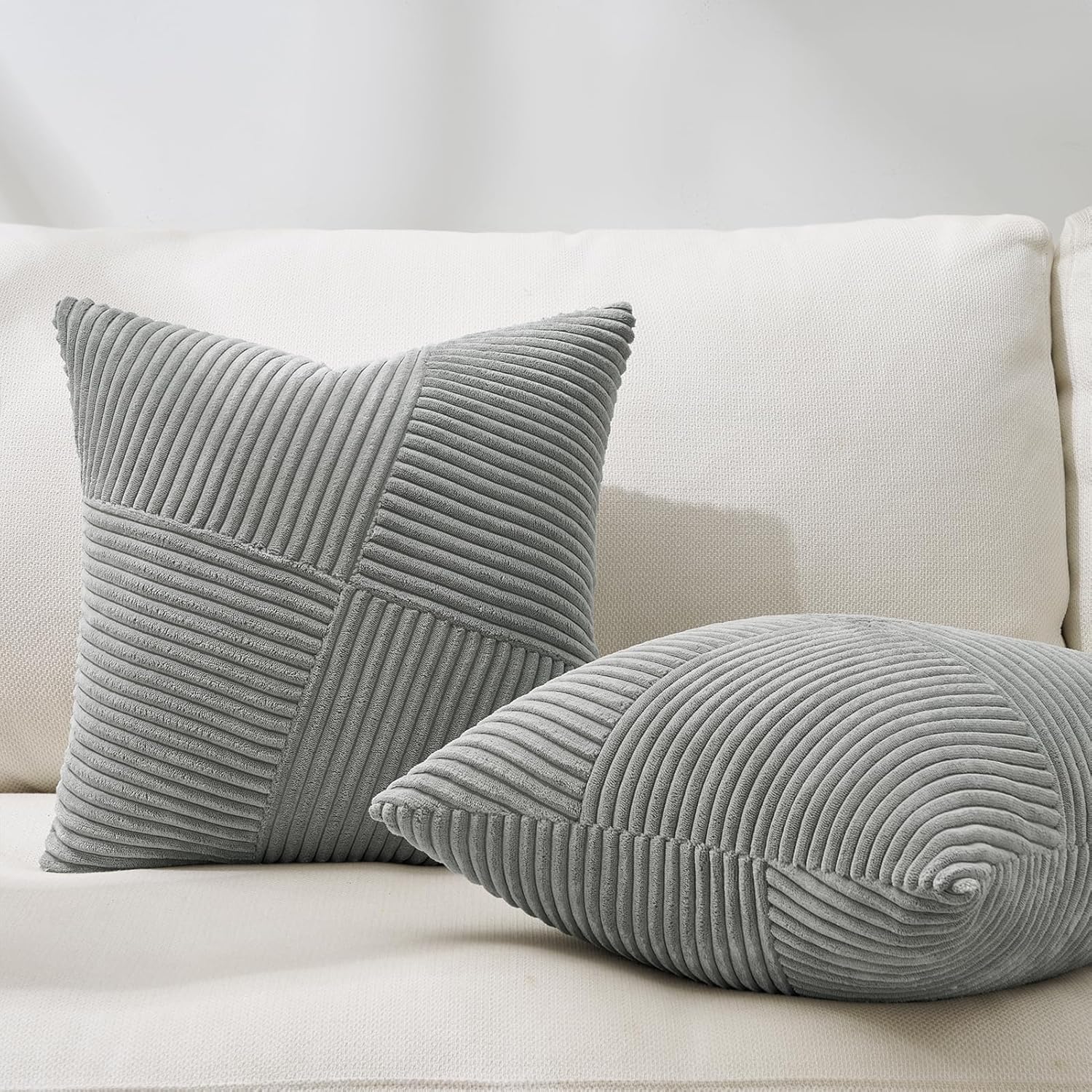 Topfinel Decorative LightGrey Throw Pillow Covers 26x26 Inch Soft Corduroy Modern Farmhouse Grey Pillow Covers for Living Room Couch Sofa Bed Set of 2 65x65 cm