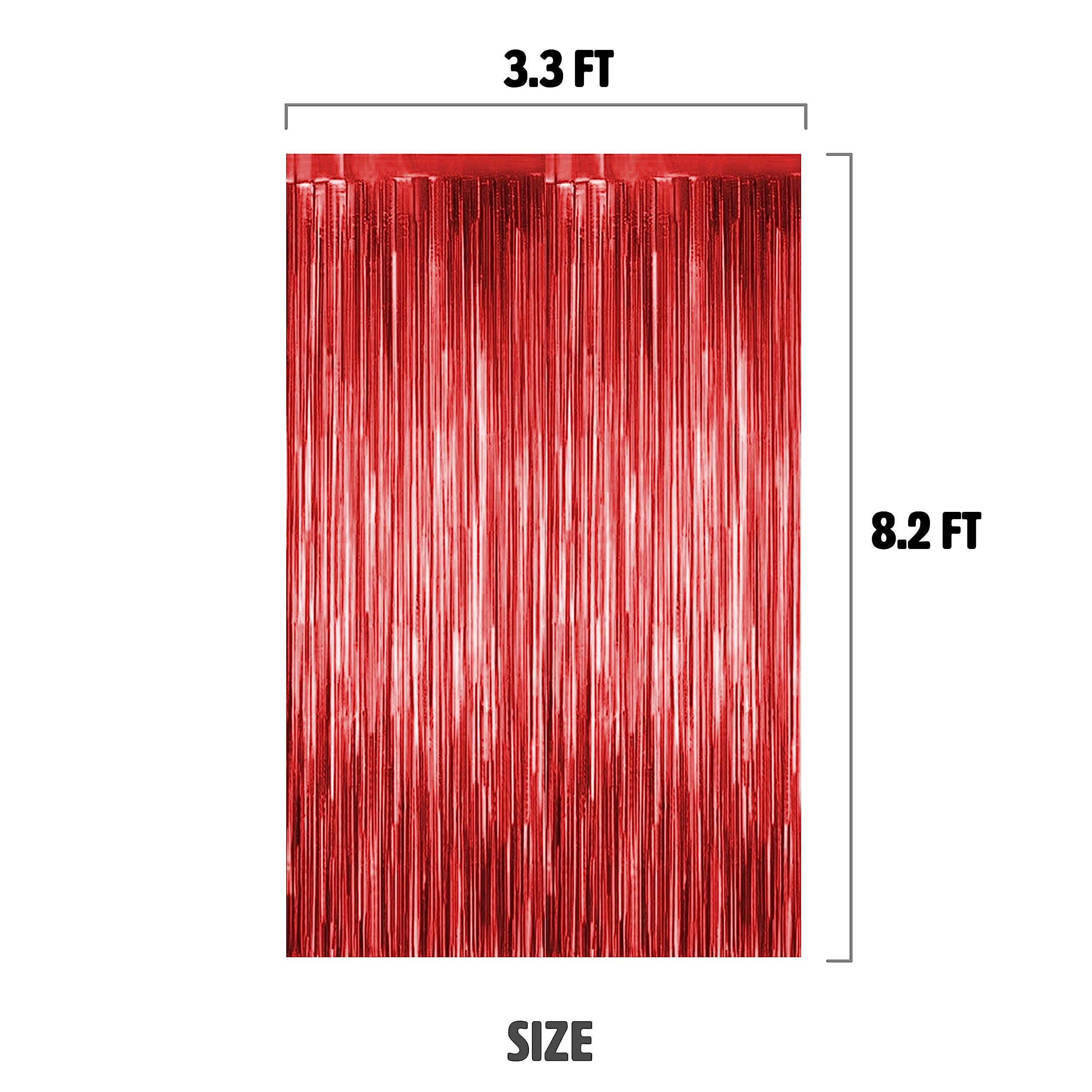 Just Party Pack of 2 Fringe Curtains Super Shiny (3 x 6 Feet each) for Boy Girl/Mother Father/Husband Wife/Brother Sister/Kids/Friend Birthday Party Decoration Kit, Red 1