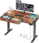 Standing Desk with Drawers, 47” Height Electric Adjustable Desk, Sit Stand Desks with Charging Station, Bureau de Travail Adjustable, Stand Up Desk, White