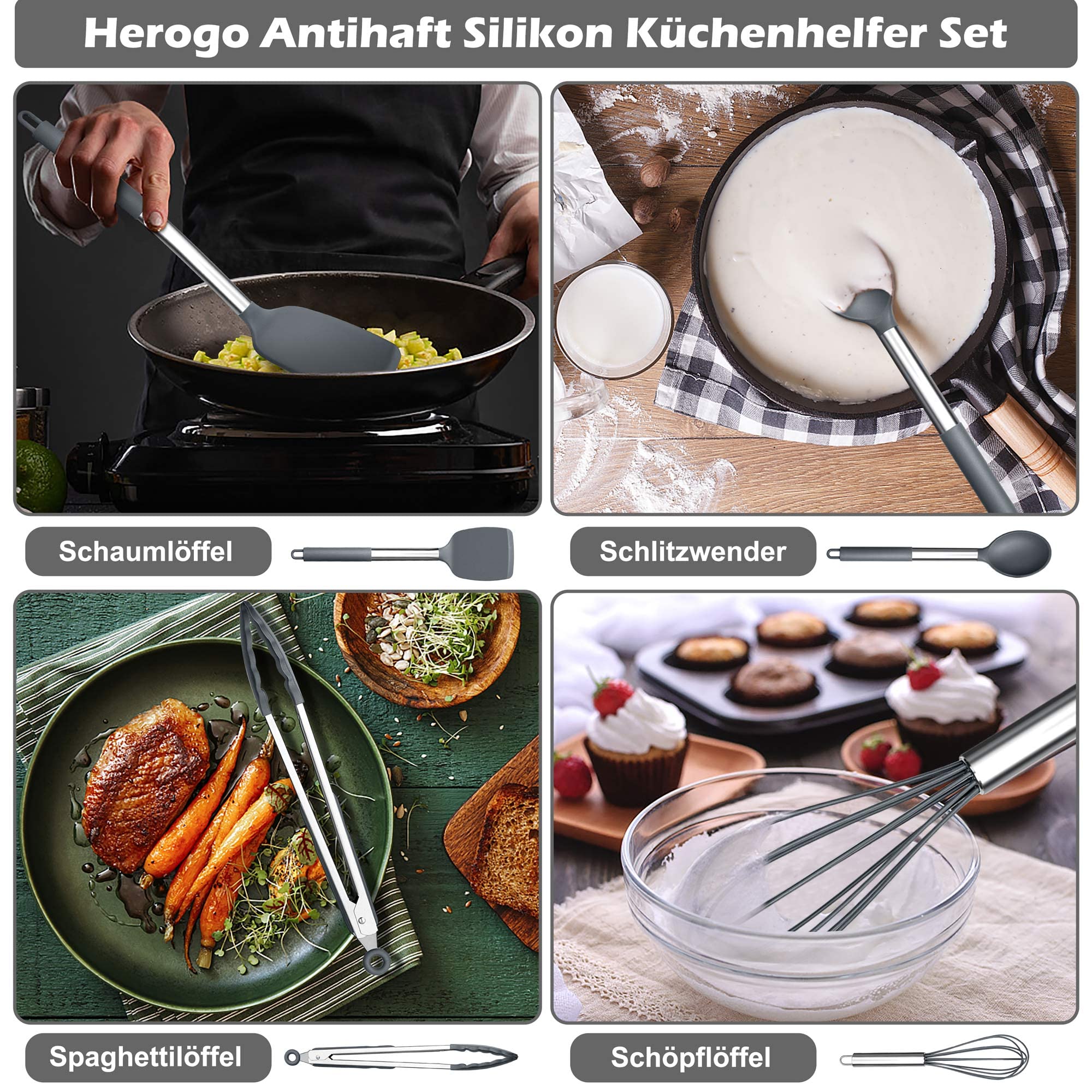 Herogo Set di utensili da cucina, 9 pezzi, utensili da cucina in