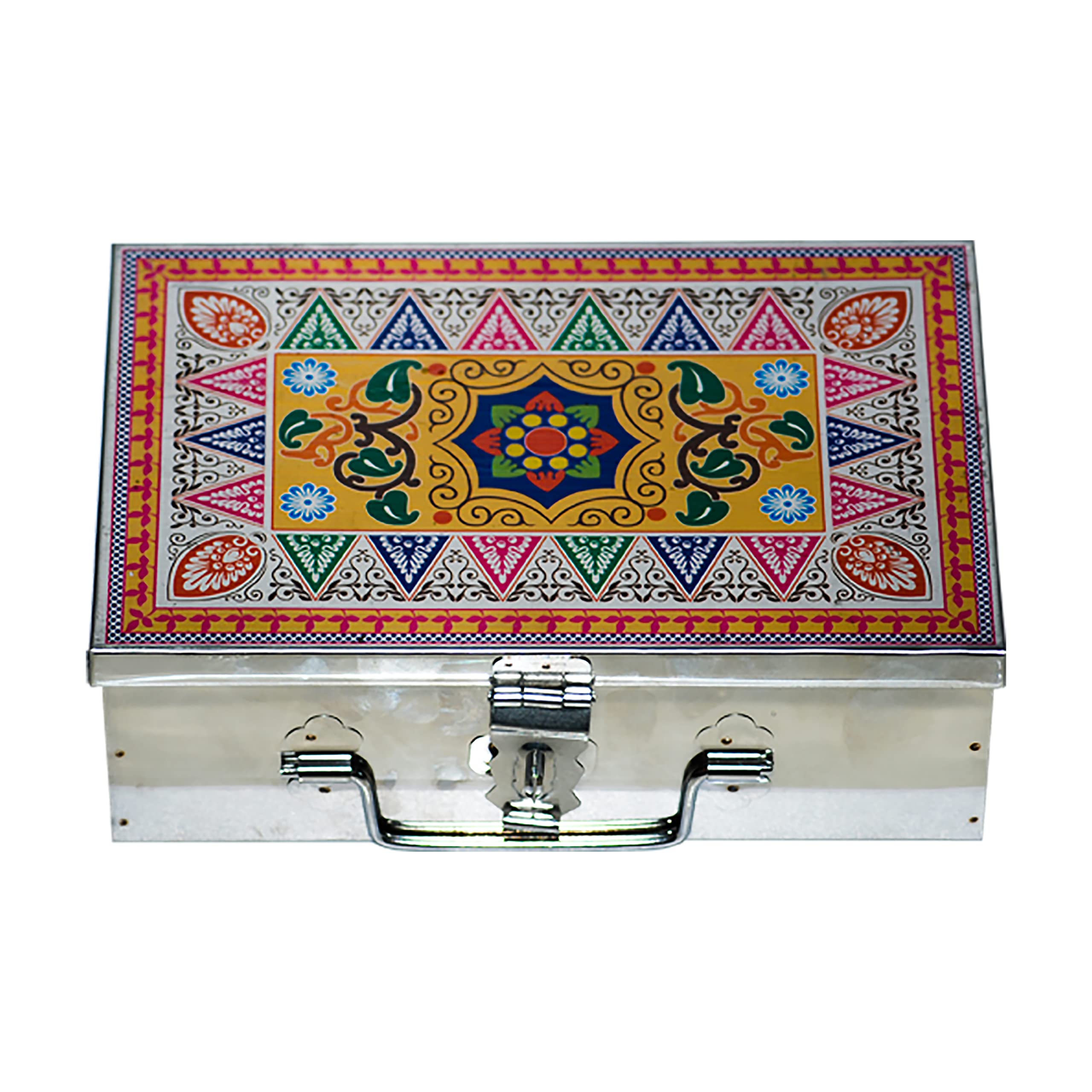 GvanyS Stainless Steel Storage Boxes for Pooja, Vanity, Safe Locker and Cash Box With Handicrafts Digital Meenakari Laser Print Design -9 inch(W-9 Inc, H-2.9 Inc, L-6 Inc.) (B0BC8824K5) Amazon Price History, Amazon Price Tracker
