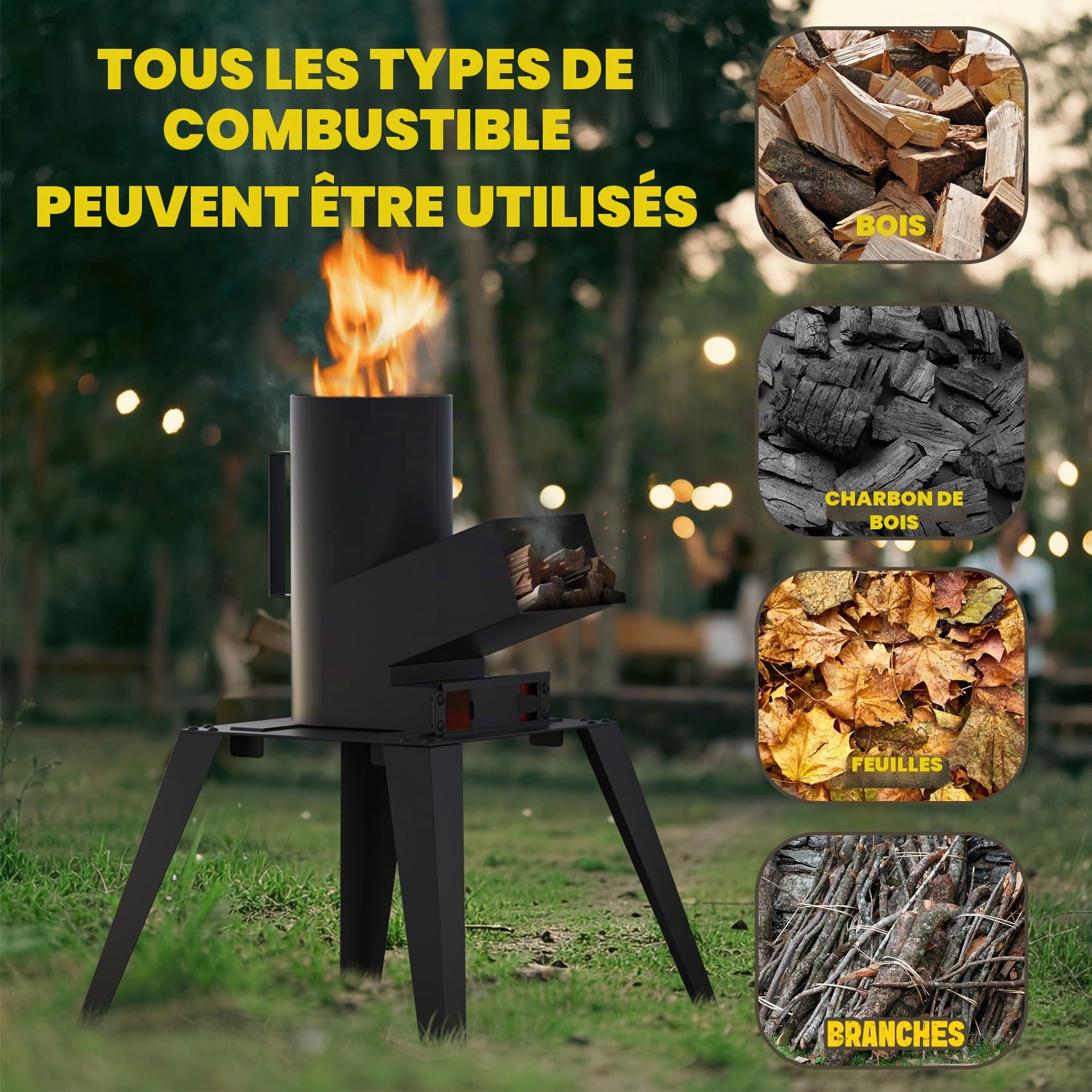 Onlyfire Rocket Stove avec Plaque de Cuisson et Poignée, Multifonctionnel 3 en 1 Réchaud de Camping, Poêle à Bois/Pellet pour les Réunions de Famille et Entre Amis, Cadeau pour papa et ses amis
