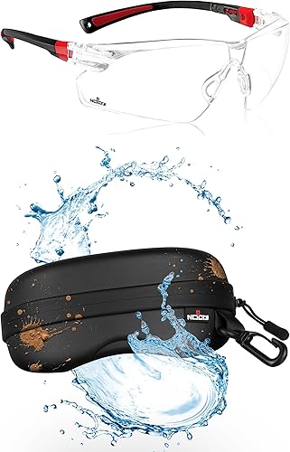 NoCry Gafas de seguridad transparentes para hombres y mujeres; gafas ligeras con marcos ajustables y agarres antideslizantes y funda de gafas de