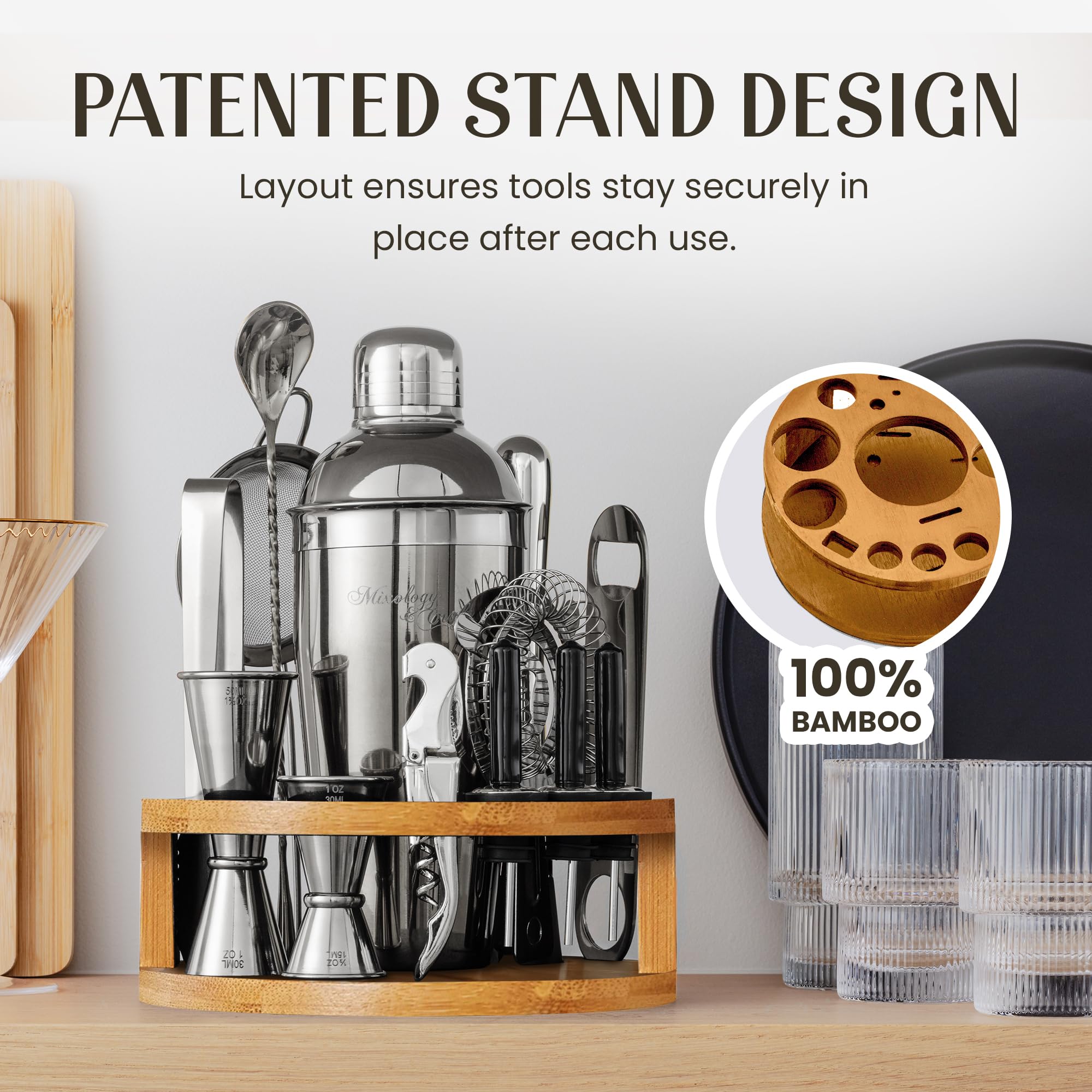 Mixology & Craft Cocktail Set 15-TLG. - Cocktail Shaker Set aus Edelstahl mit Bar Zubehör - Silber