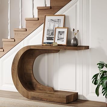 Tribesigns 43.3 Modern Console Entryway Table with Storage, Farmhouse C-Shaped Rustic Behind Couch Sofa Table for Living Room, Hallway, Entry, Entrance, Foyer, Easy Assembly, Brown