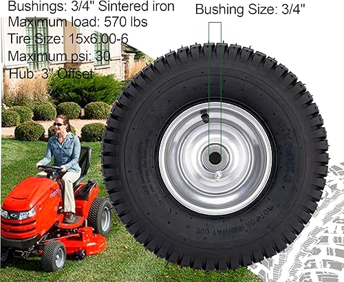 Miniatura 3 de Neumático de cortacésped de 15 x 6.00-6 y neumático delantero compatible con John Deere Craftsman Husqvarna cortacésped tractores de césped