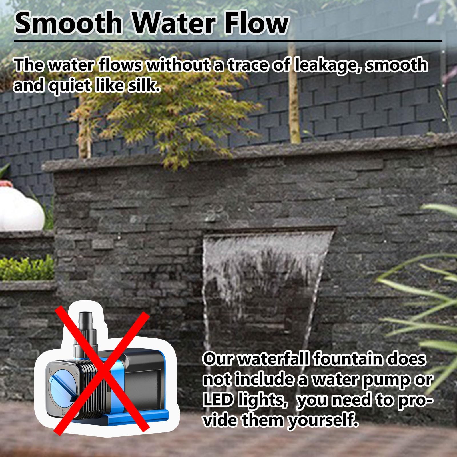 F Mount 45,7 cm in acciaio inox stagno cascata kit con accessori – fontana di uscita spray resistente per patio e terrazza