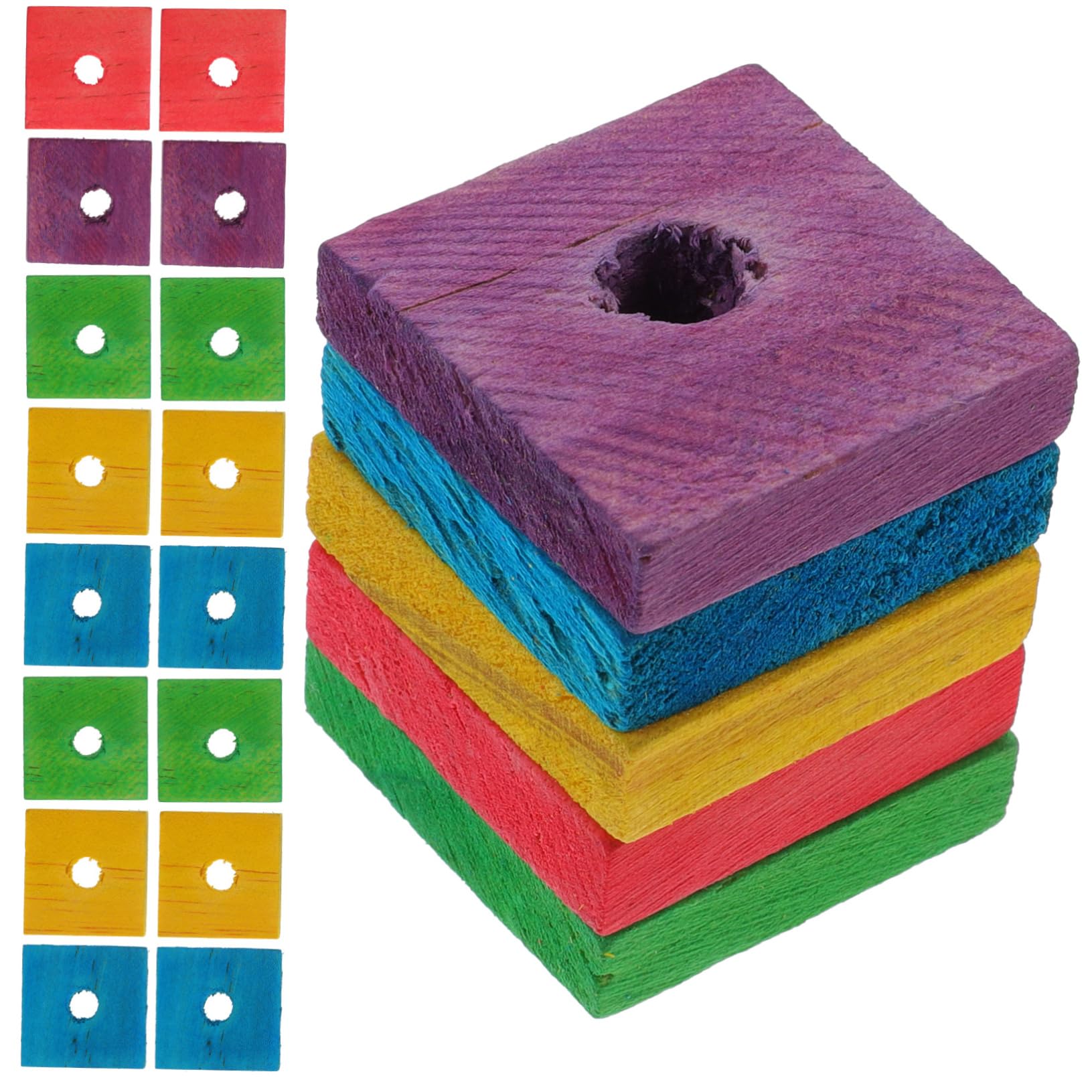 Garneck Wooden Bird Bite Toys 100 Pcs Mixed Colours Parrot Chewing DIY Blocks for Pet Birds Random Color