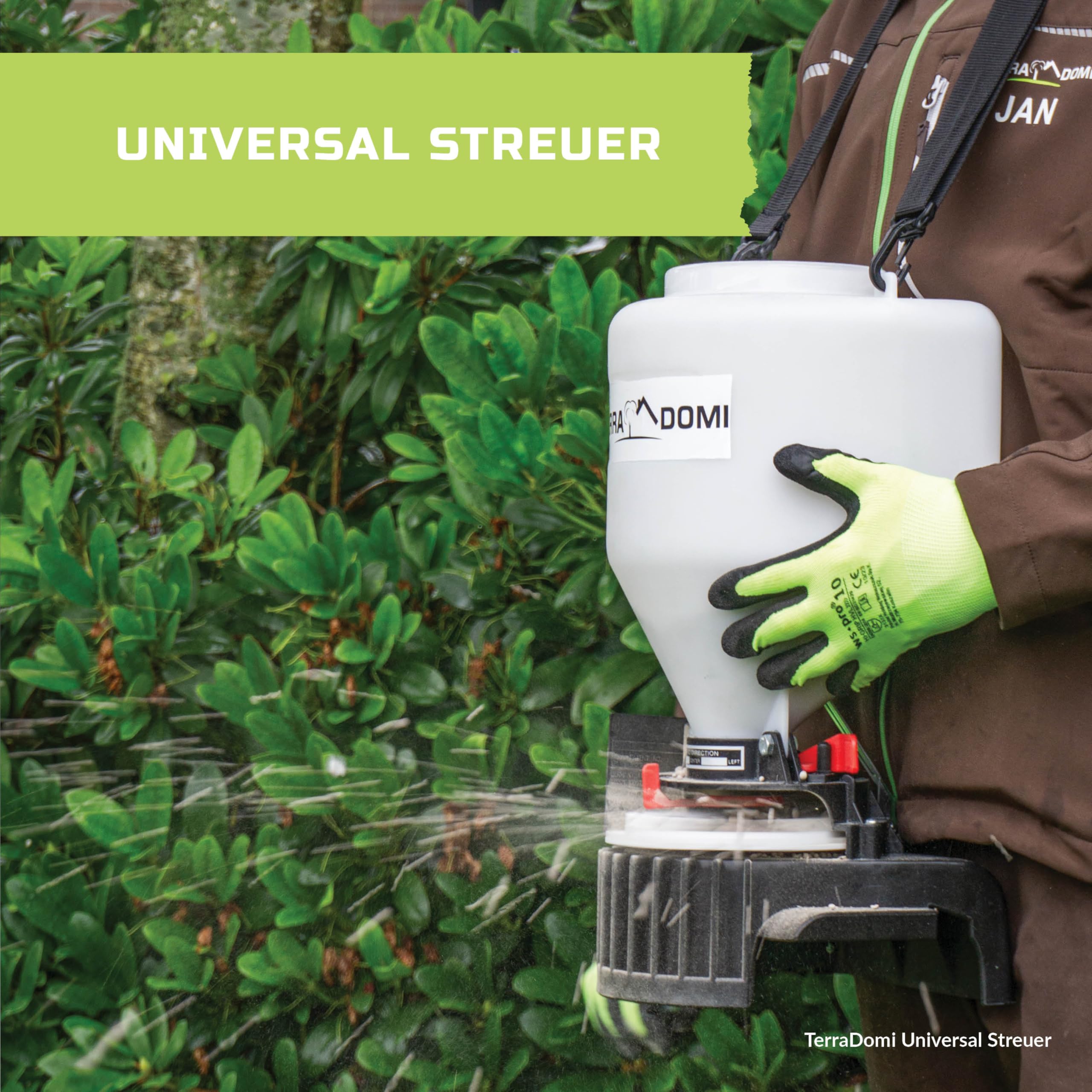 TerraDomi Universal Streuer | Manuelles Streugerät für Dünger, Saatgut & Streusalz | Handstreuer für Garten & Winterdienst | 9L Behälter | Ergonomisch & leicht | Ideale gleichmäßige Verteilung