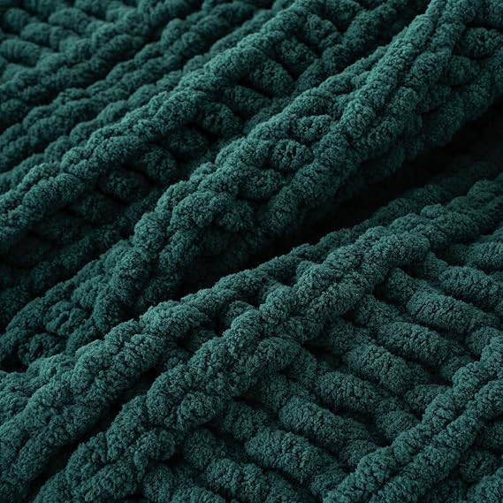 Battilo Chunky Knit Throw Blanket for Couch, Christmas, 50x60, Dark Green | Hand Knit, Gift Blanket for Christmas Decor, Cozy Warm Thick Soft Chenille Throw Blanket for Bed, Sofa, Chair, Living Room
