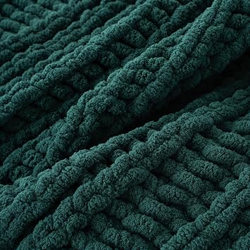 Battilo Chunky Knit Throw Blanket for Couch, Christmas, 50x60, Dark Green | Hand Knit, Gift Blanket for Christmas Decor, Cozy Warm Thick Soft Chenille Throw Blanket for Bed, Sofa, Chair, Living Room