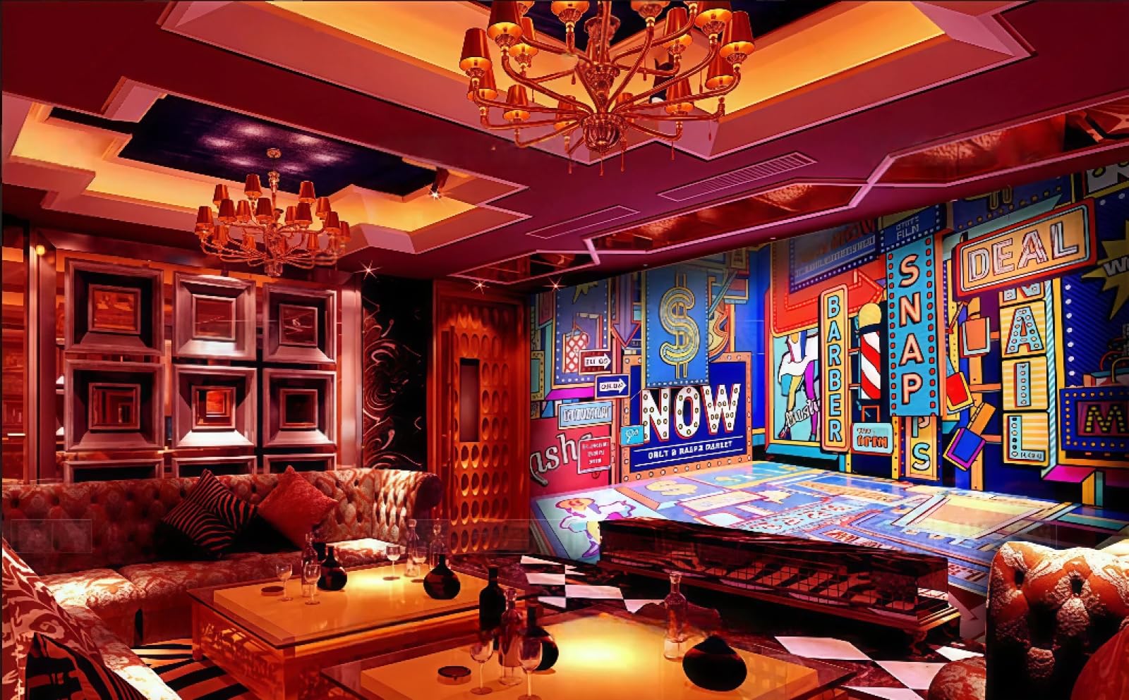 rskjdghshd Wallpaper Three-Dimensional Space 3D Stage Pop Music Theme Bar Western Restaurant Background Wall Mural Afternoon Tea Coffee Shop Wallpaper,3D,250x175cm
