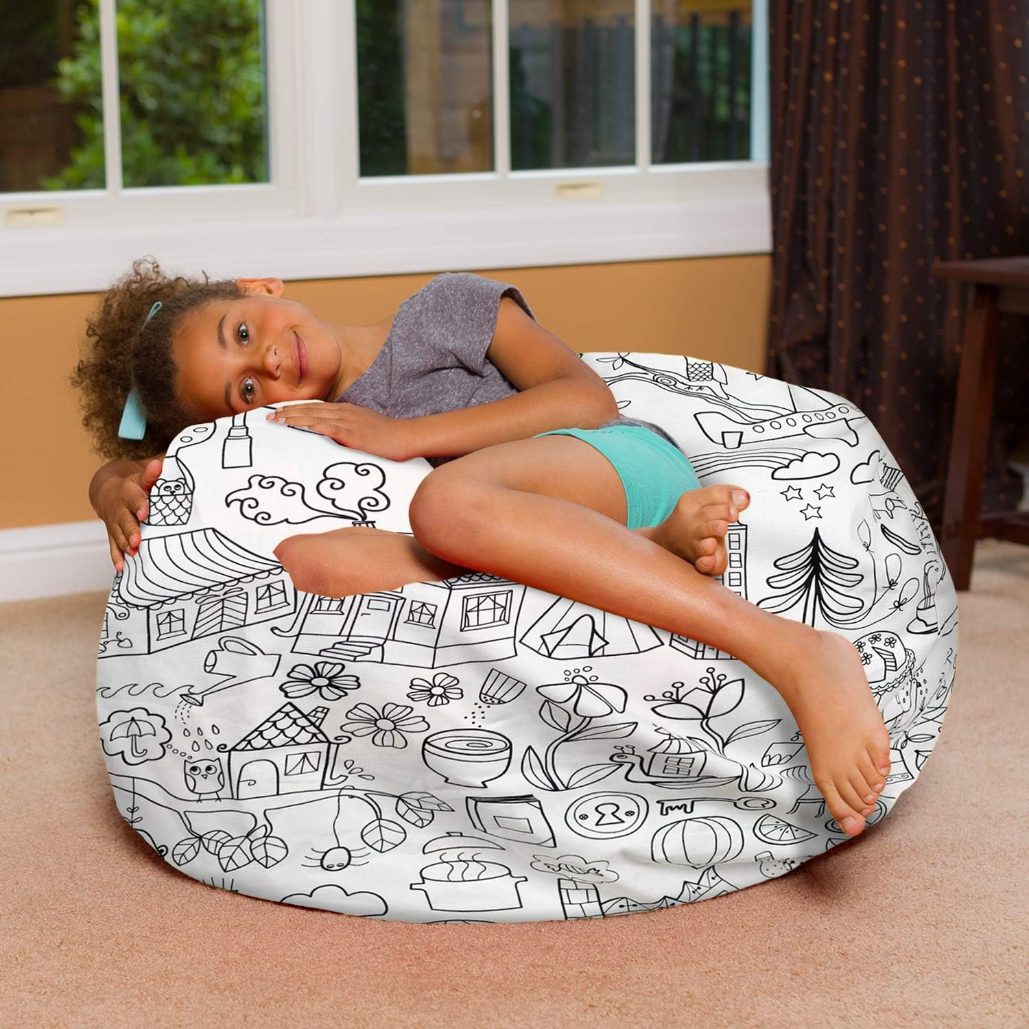 Posh Creations Bean Bag Chair for Kids, Teens, and Adults Includes Removable and Machine Washable Cover, 38in - Large, Canvas Coloring Fabric - Fun World