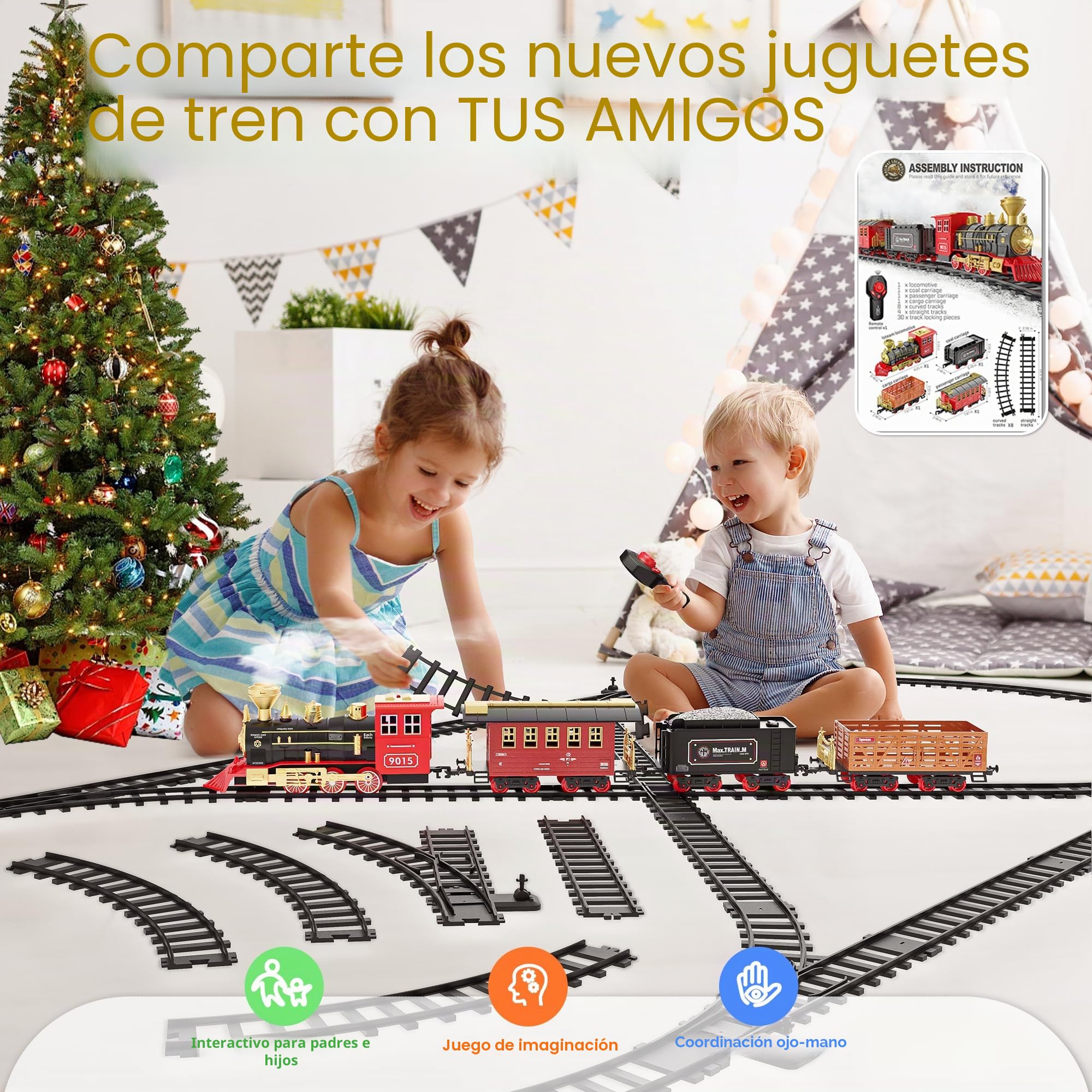 Tren Eléctrico Navideño Hot Bee Con Mando A Distancia Para Decorar El árbol | Juguete De Tren Para Niños Y Adultos, Con Luces Y Sonidos, Perfecto Para Las Fiestas