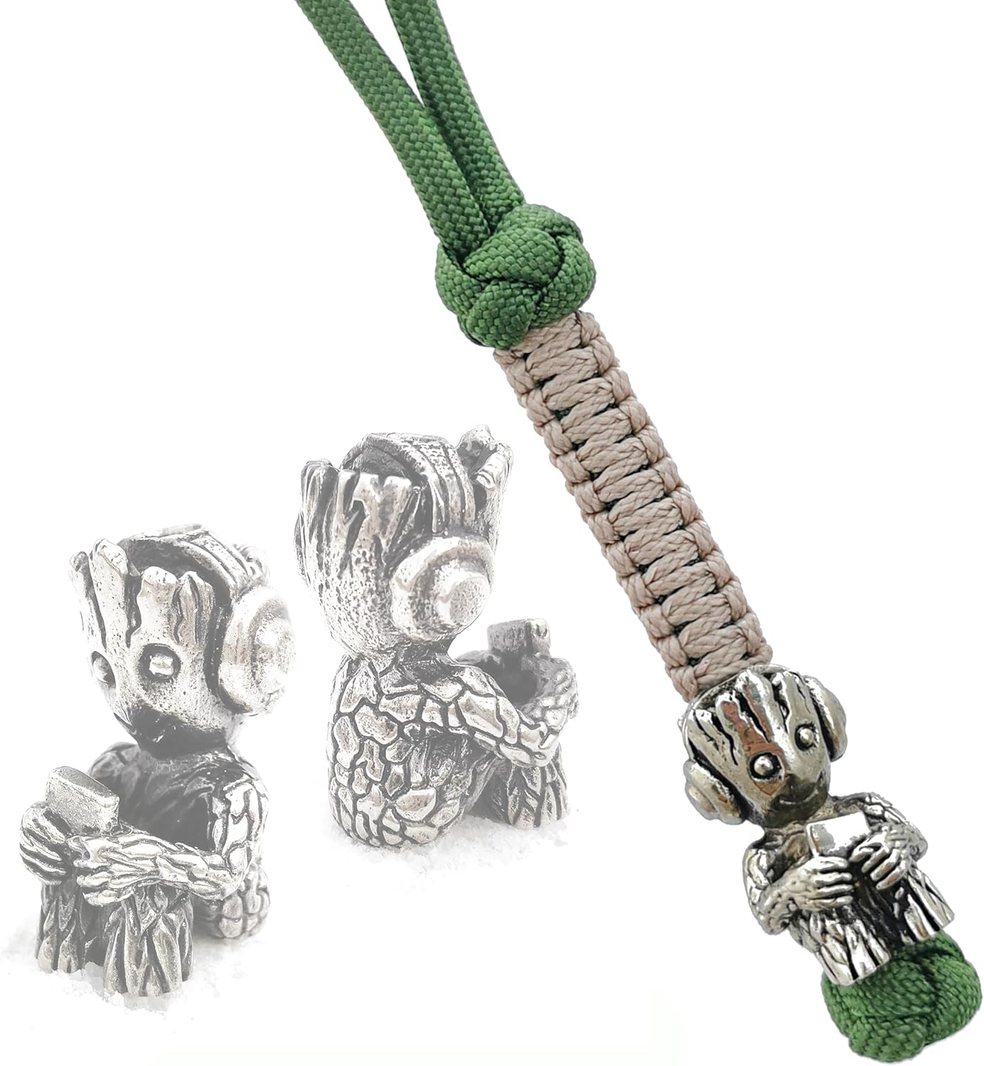 CooB EDC Paracord Knife Lanyard with Metal Hand-Casted Paracord Bead Pendant Groot Movie. Custom Keychain Lanyards for Knives