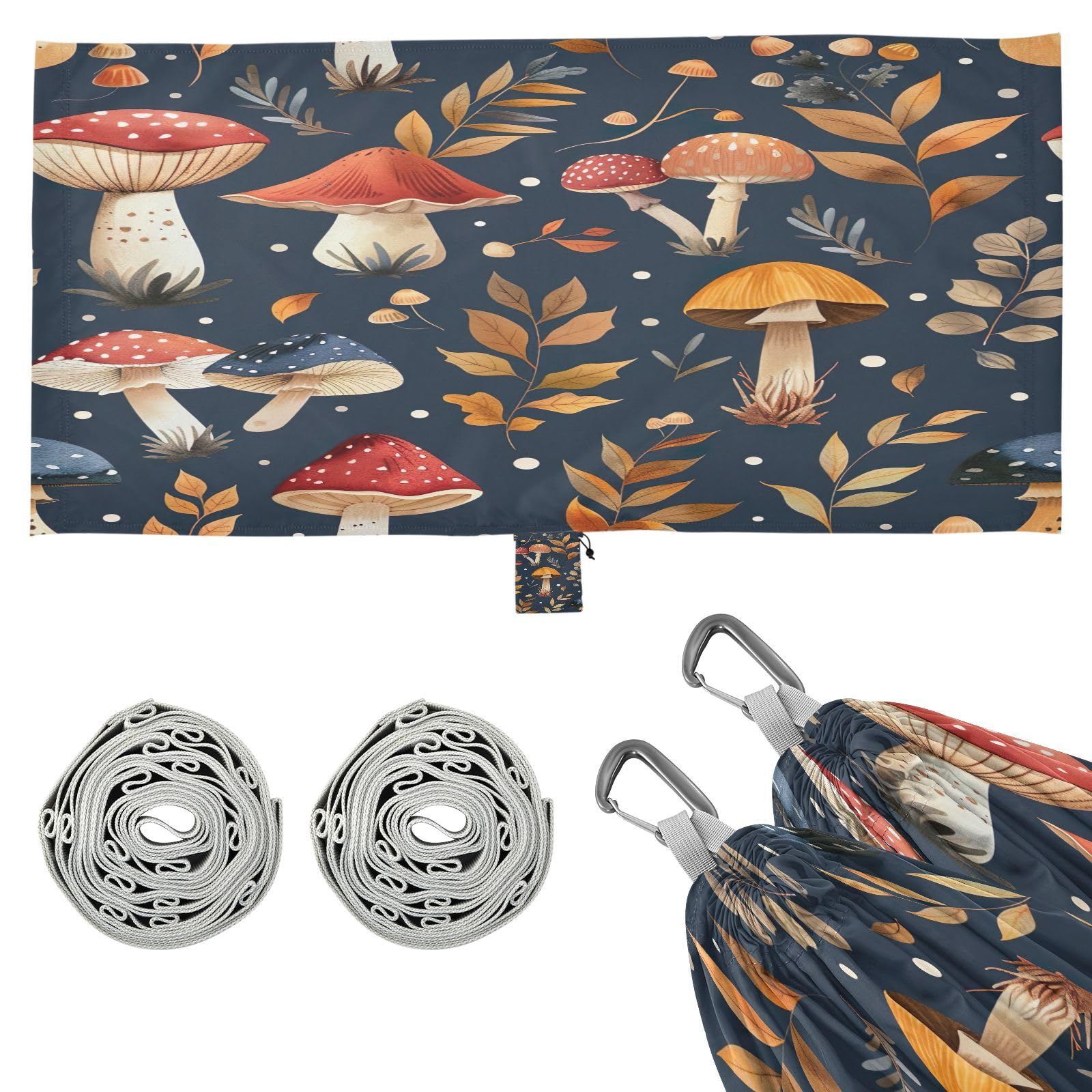 Kigai Mushroom Leaves Camping Hammock Durable & Portable Travel Hammock Holds 330lbs with Tree Strapsm, Pocket, Camping Accessories