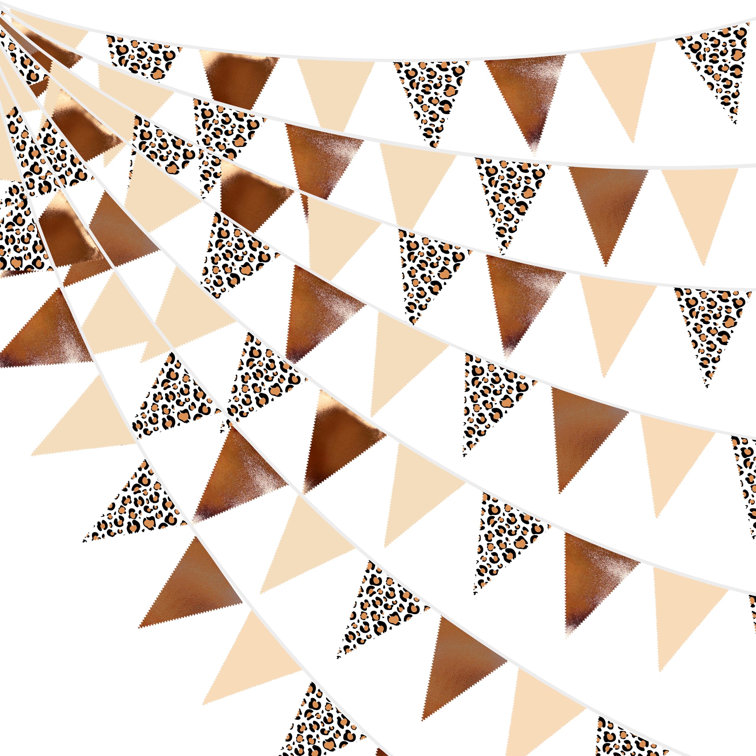 32Ft Leopard Party Decorations Metallic Brown Leopard Triangle Banner Flag Pennant Fabric Garland Streamers for Wild Animals Cheetah Birthday Cheetah Bridal Shower Jungle Safari Party Decor Supplies