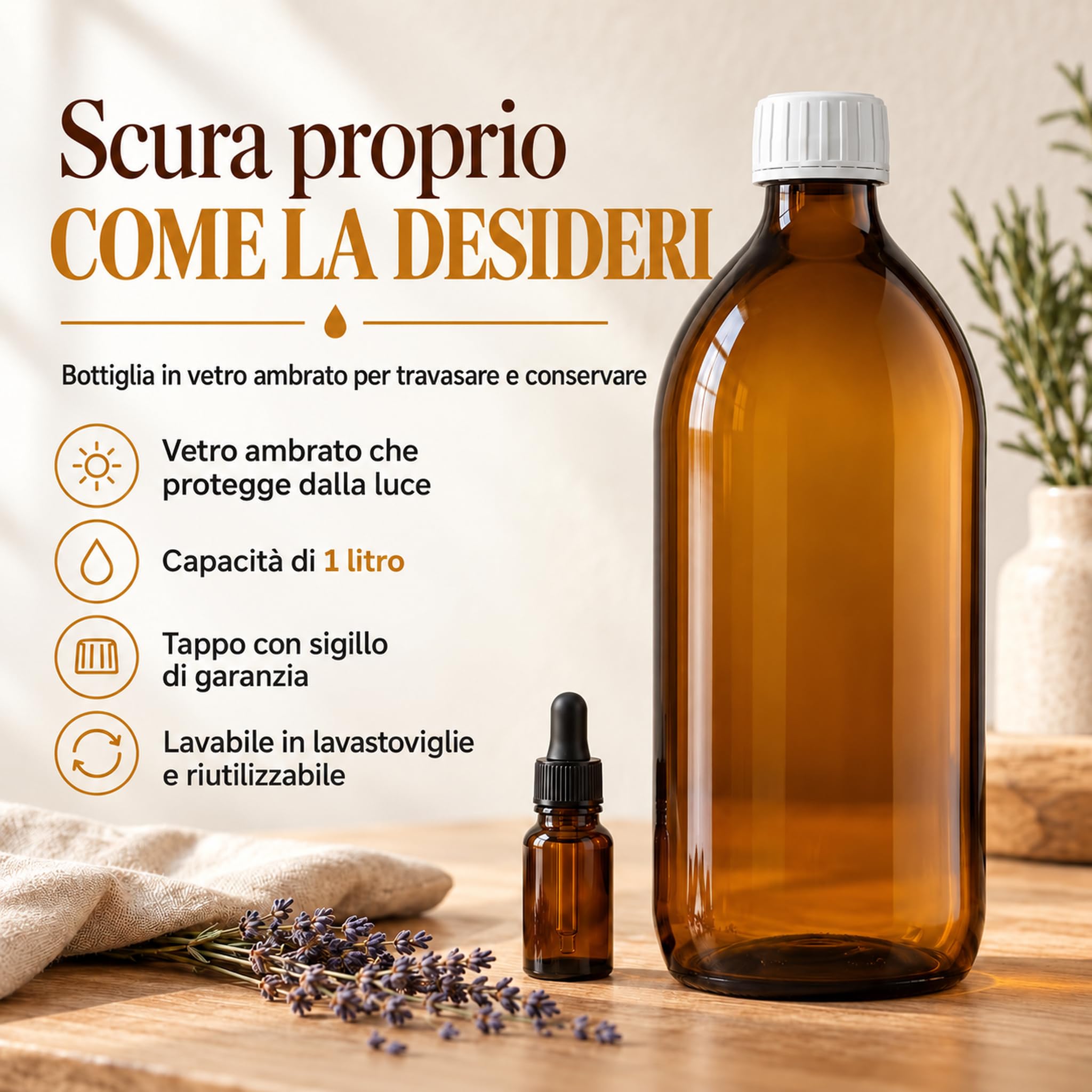 GiDeli Bottiglie Vetro Ambrato 500 ml con Tappo a Vite - Set da 20
