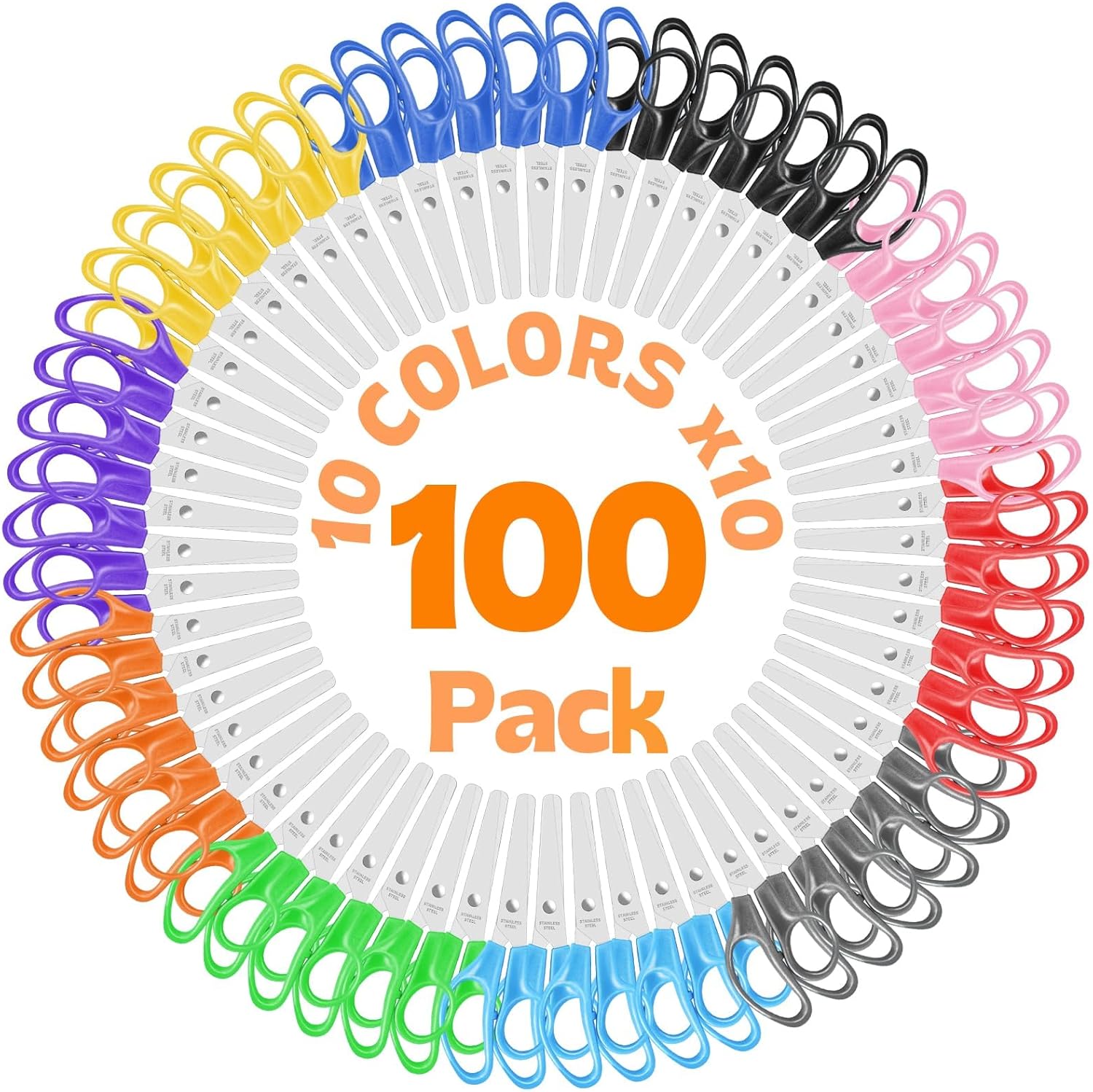 100Pack Kids Scissors Bulk, 5 Inch Scissor for School Student Teacher, Scissors Bulk Classroom Safety Scissor for Kindergarten Preschool Classroom Office Home Craft Cutting Paper