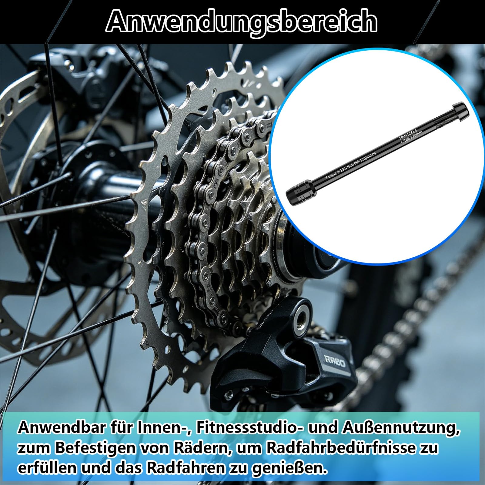 12 mm Steckachse für Fahrradtrainer, M12 Thru Axle Adapter für Hinterrad-Befestigung, Kompatibel mit Heimtrainer